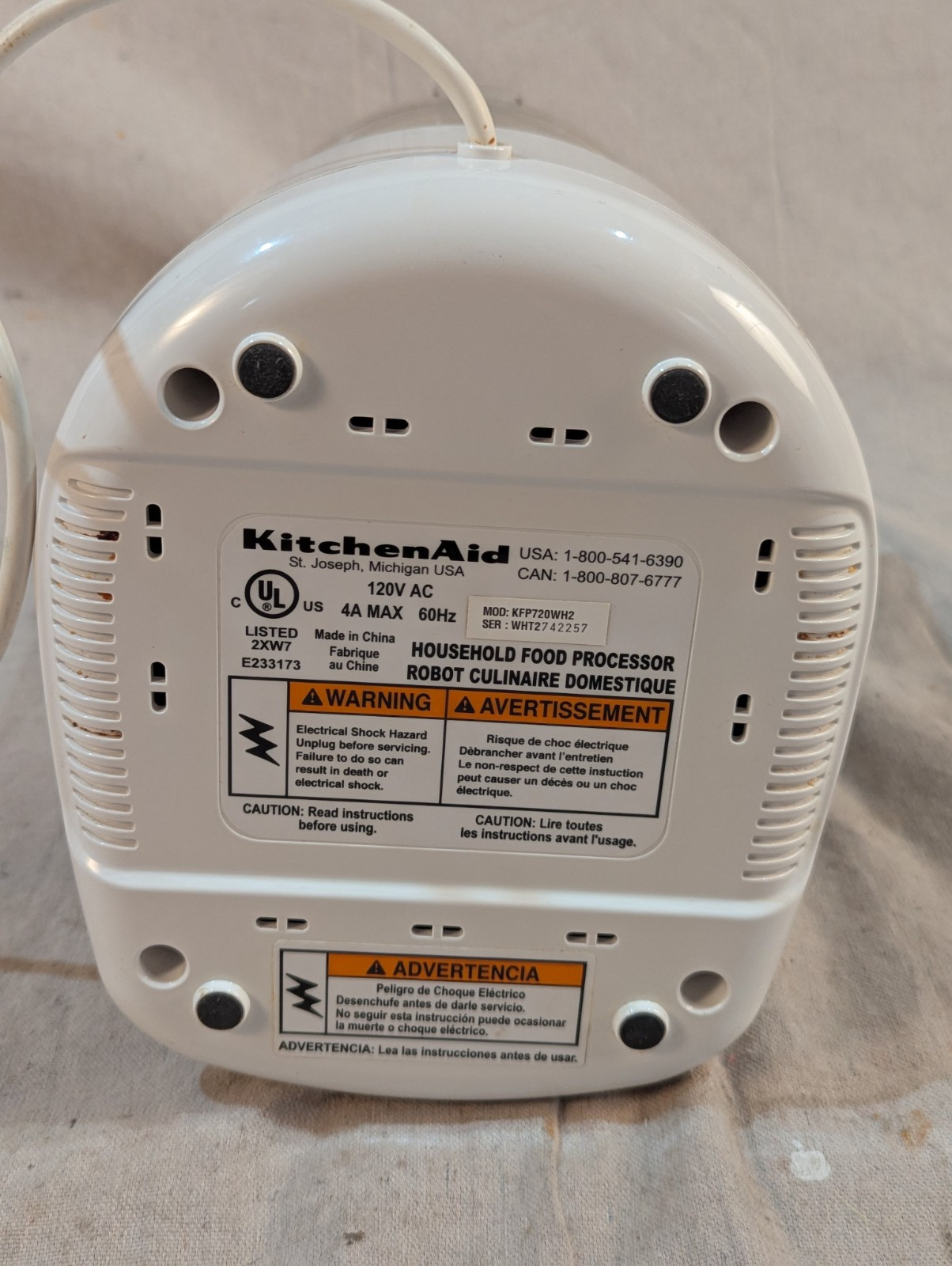 KitchenAid Food Processor Model KFP720WH2