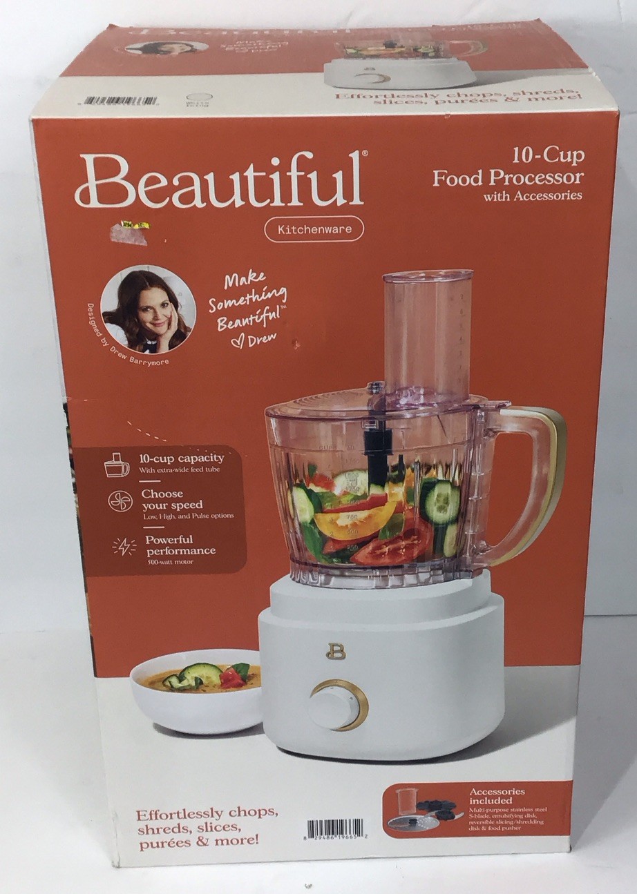 10-Cup Food Processor with Accessories, White Icing by Drew Barrymore