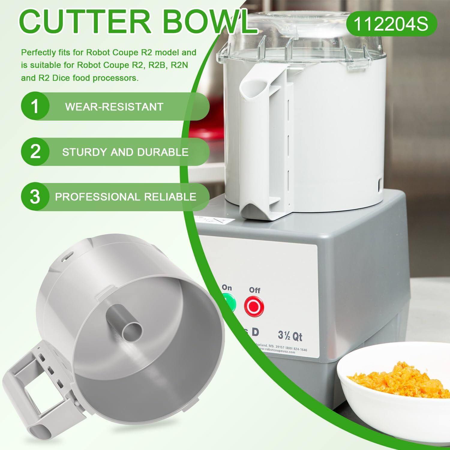 for Robot Coupe 112204 R2 R2N Food Processor Gray Cutter Bowl 3 Quart 112204S