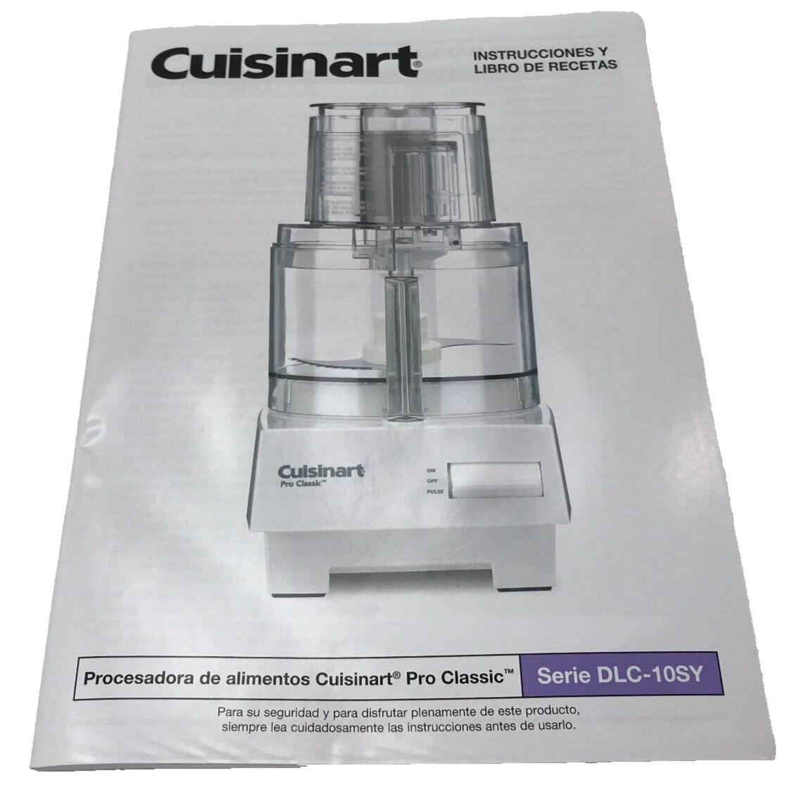 Cuisinart DLC-10SY USER INSTRUCTION MANUAL RECIPE BOOK Genuine English Spanish