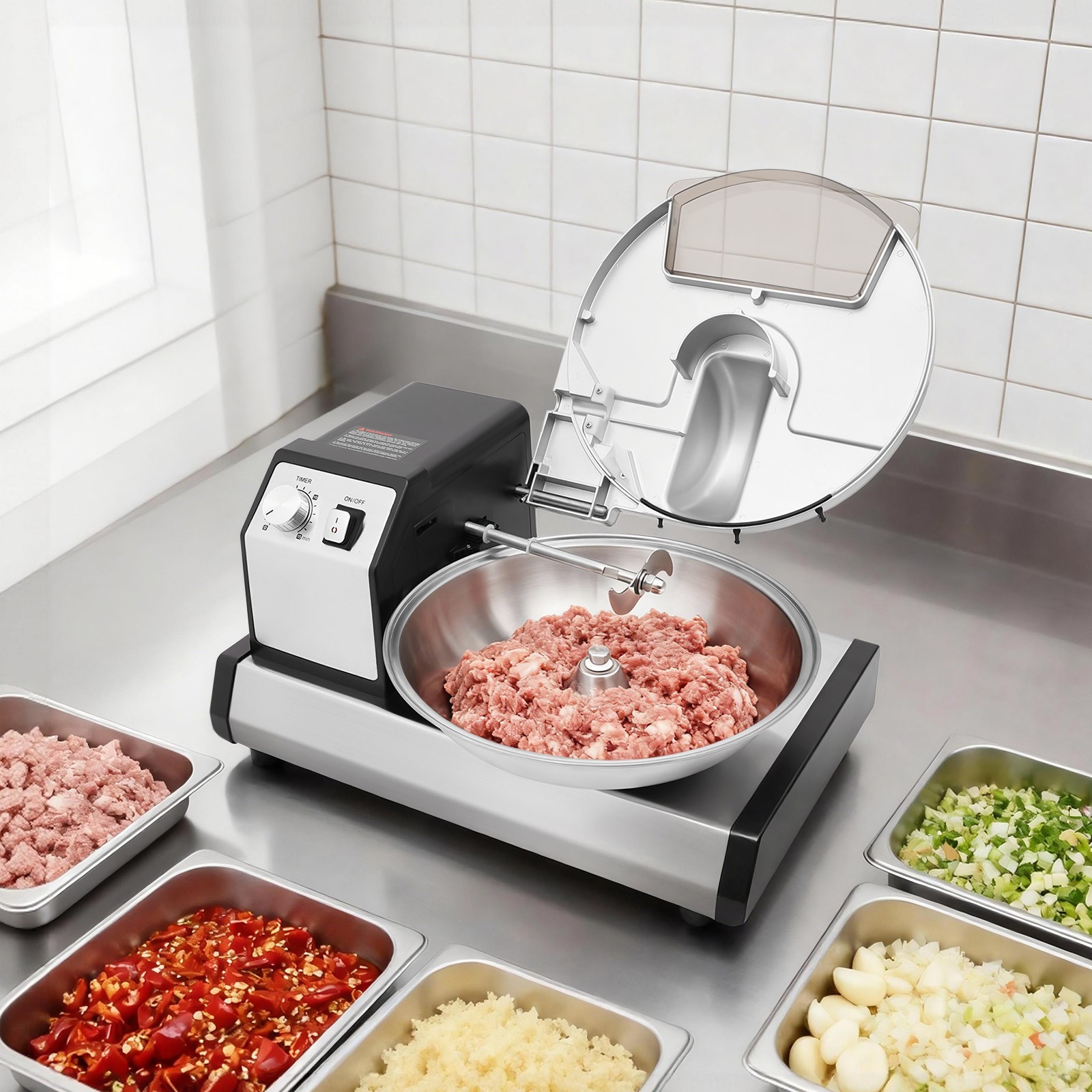 Commercial Food Processor, Electric Vegetable Chopper Meat Grinder Mincer 110V