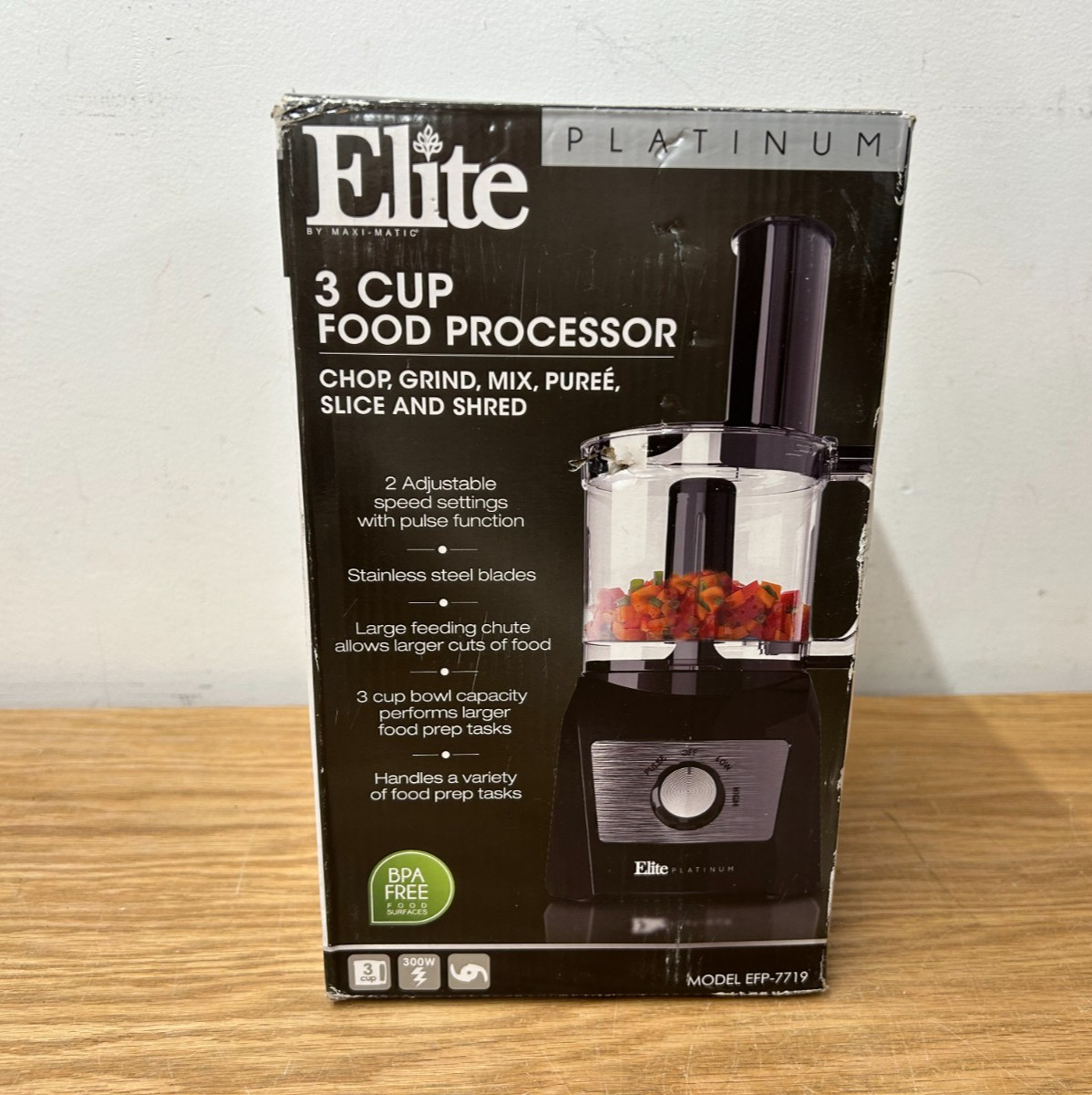 Elite By Maxi-Matic PLATINUM Series 3 Cup Food Processor New In Box