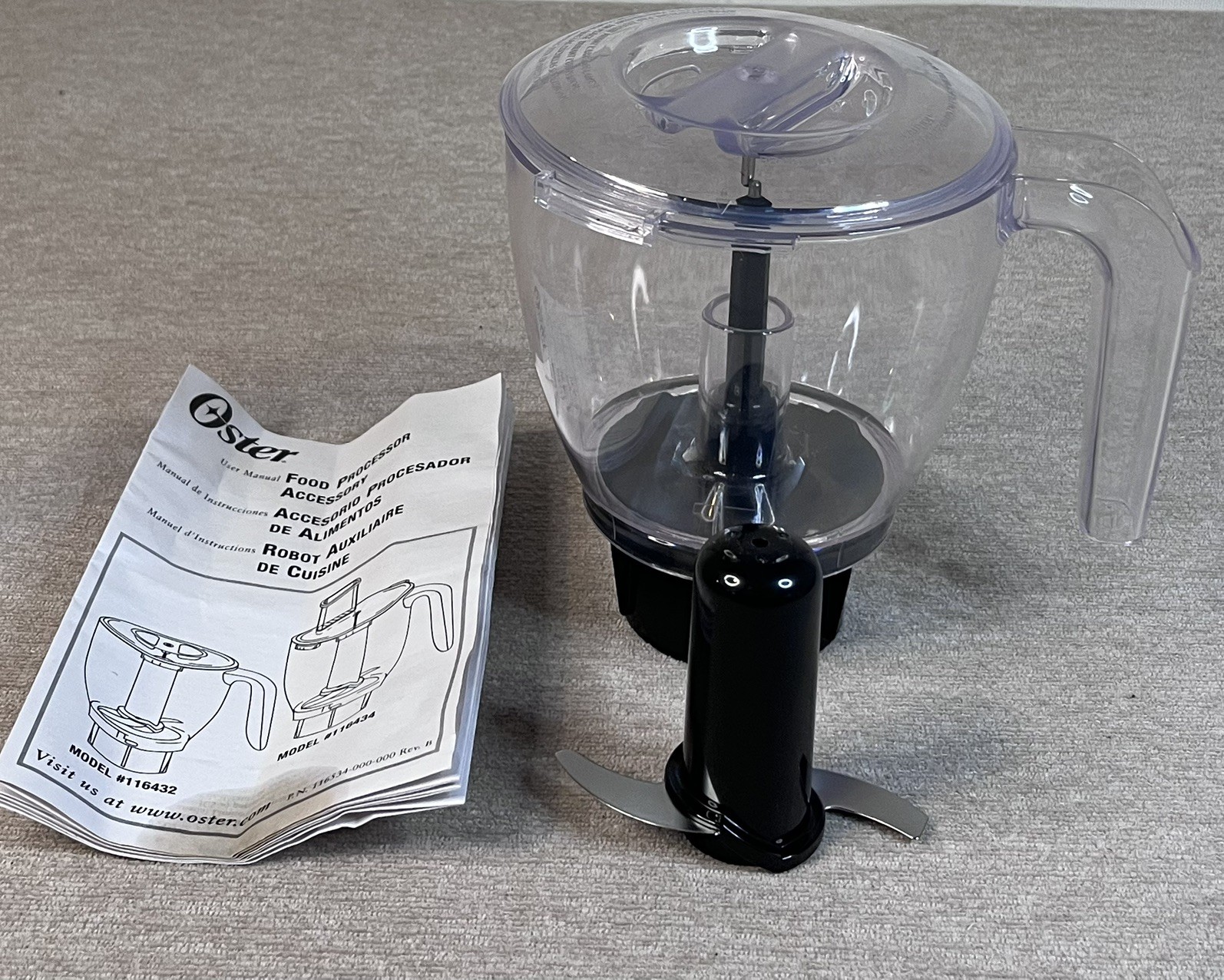 Oster Food Processor Accessory Bowl w Blade Lid Manual Part 116432/116434 New