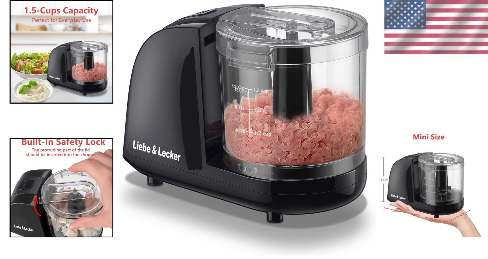 Mini Food Processor,1.5 Cup Mini Chopper for Cutting Vegetable,Garlic,Onion,Meat
