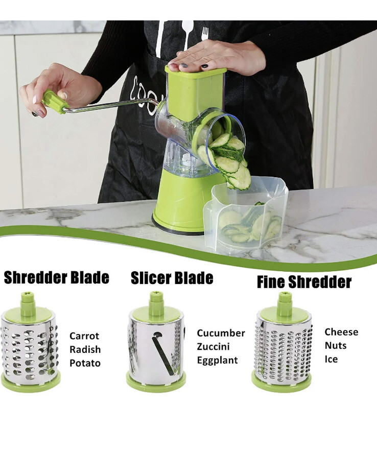 3-in-1 Manual Rotary Food Processor – Juicer, Grinder, Slicer, Shredder, Grater