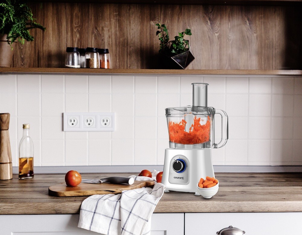 Courant Food Processor Large 12-Cup bowl 800W motor, stainless steel blade-White