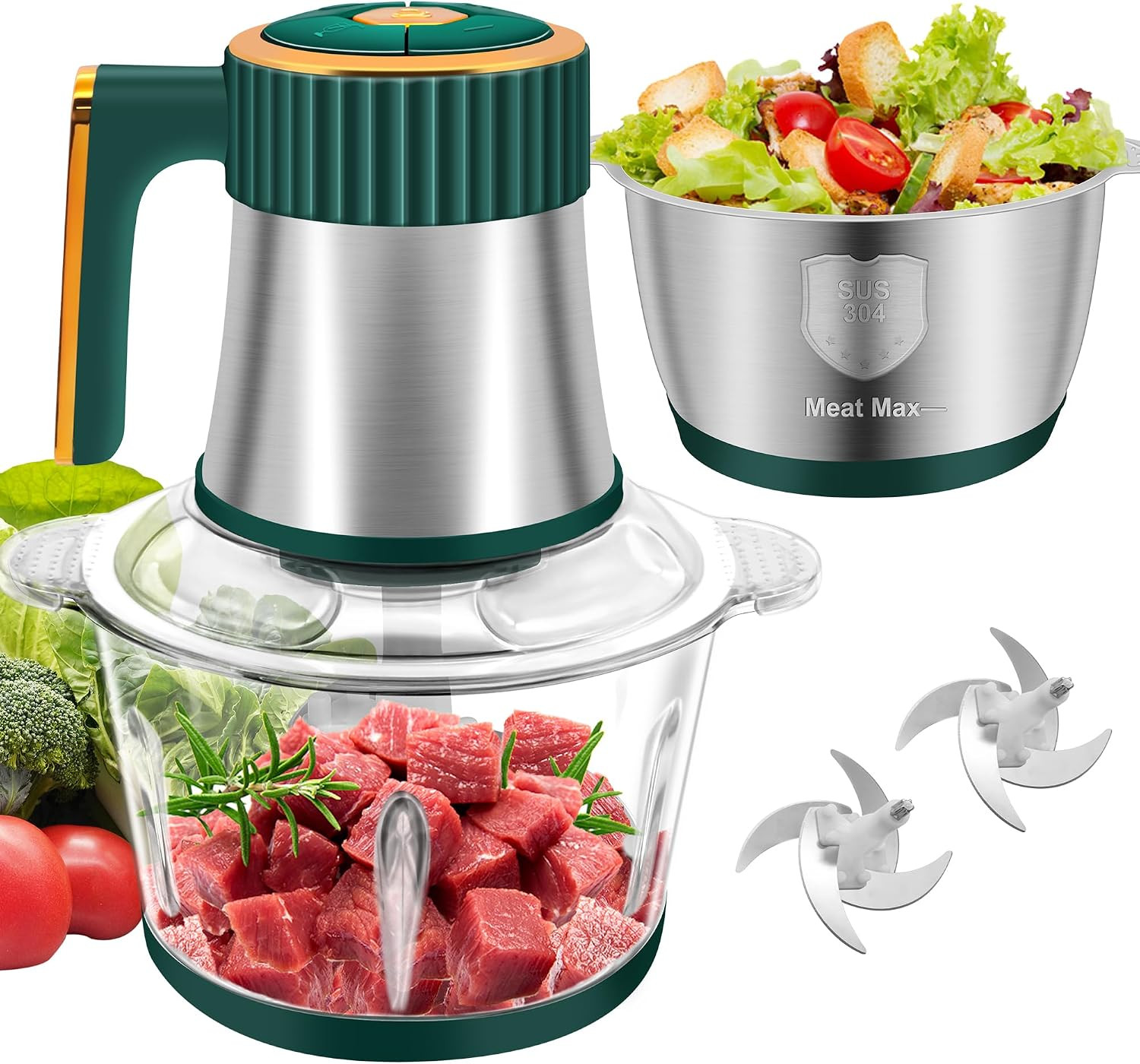 Small Food Processor, 5-Speed Food Chopper, Electric Meat Grinder | 2 Bowls (8 C