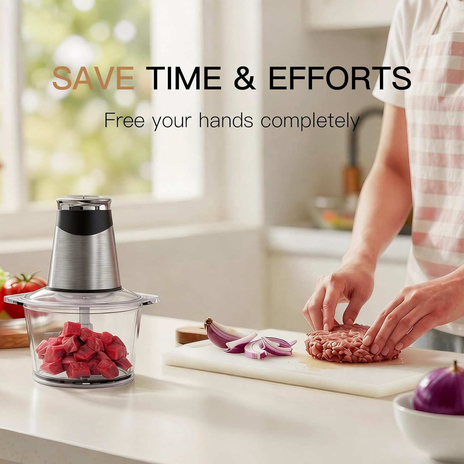 Electric Food Chopper 800W, Dual-Speed Meat Grinder With1.2L 304# Stainless Stee