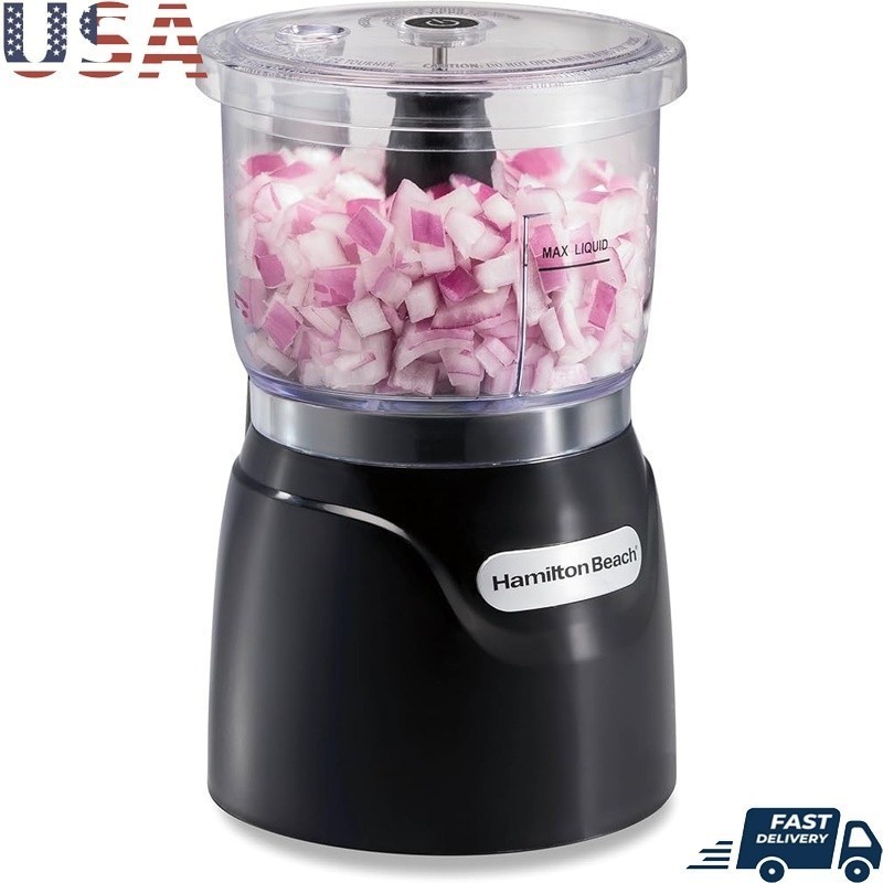 3 Cup Food Chopper Stack Press Design Durable Blades Easy Clean Dishwasher Safe