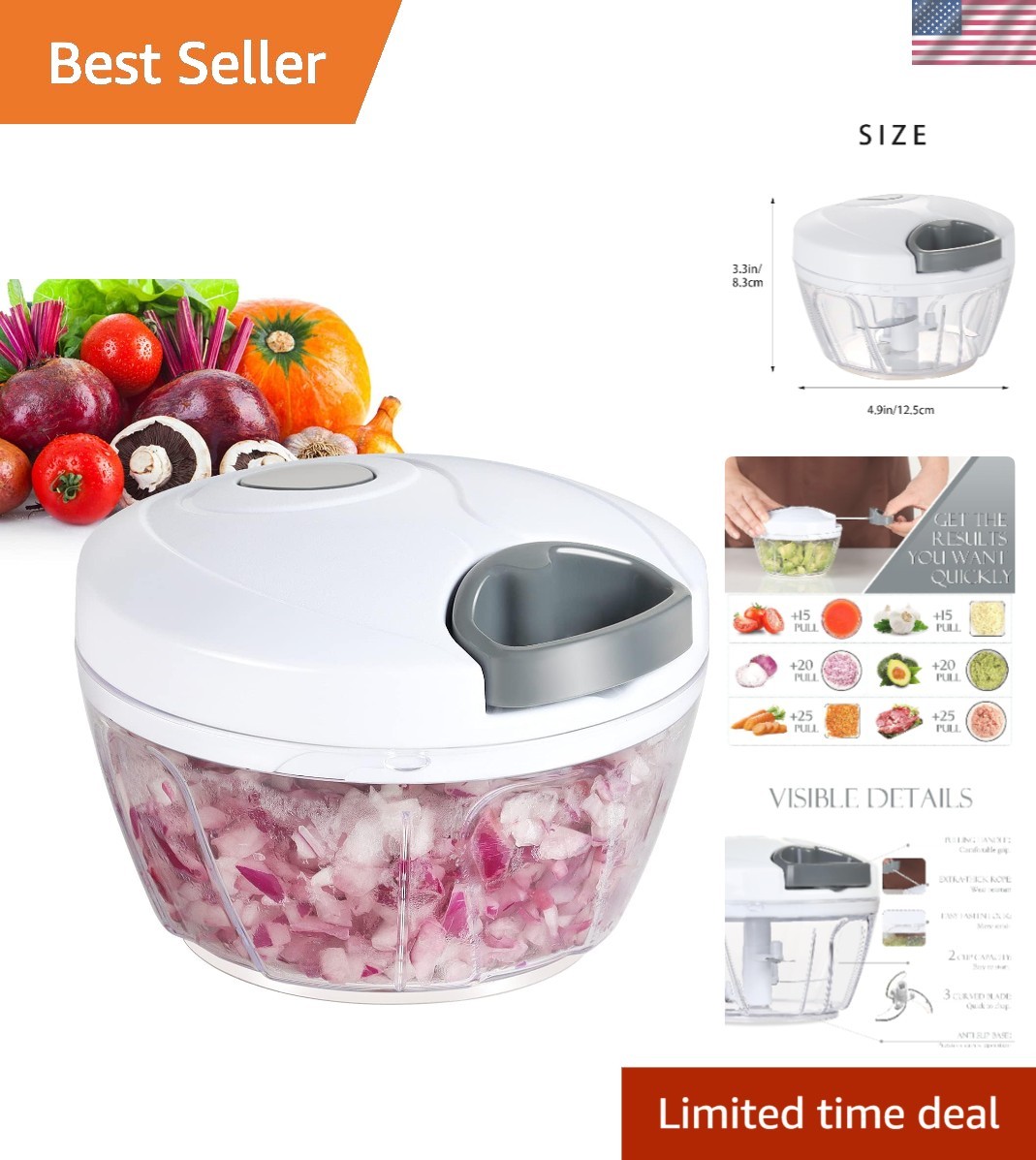 500ml Portable Manual Food Processor – Effortless Veggie & Garlic Chopper, White
