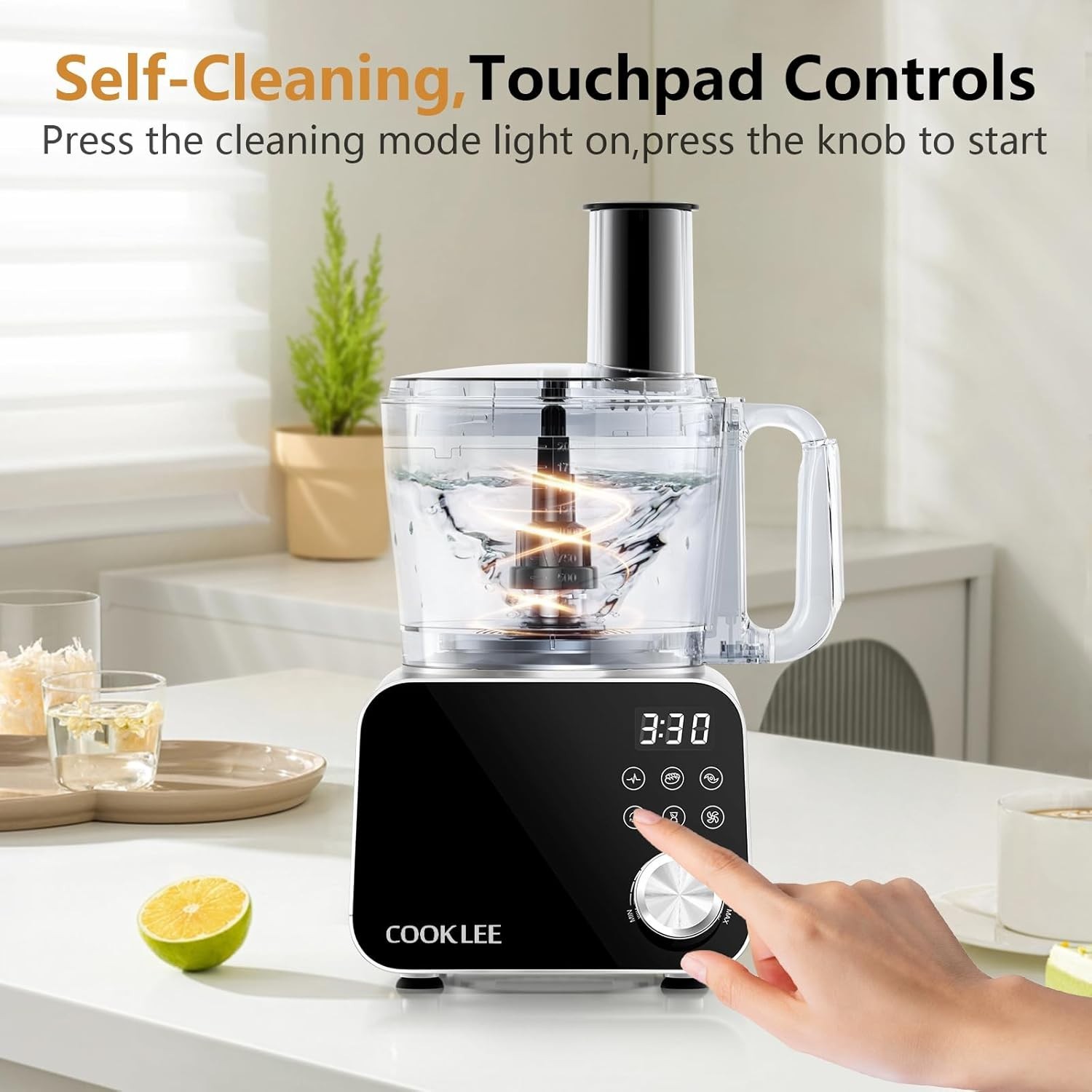 12-Cup Electric Food Processor: 600 Watts with Safety Lock & Touchpad Controls