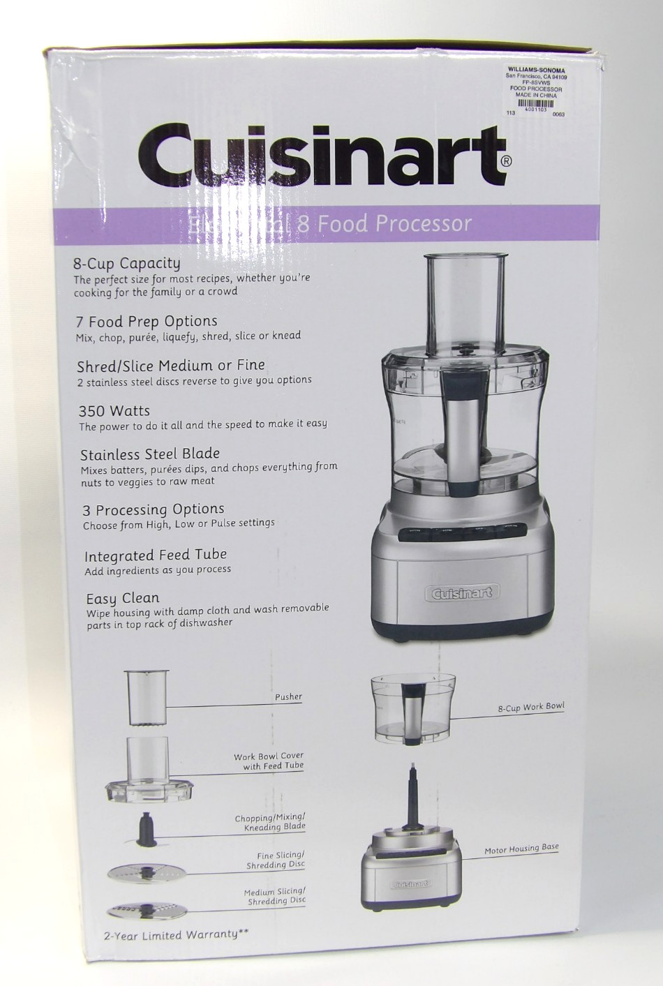 Cuisinart Elemental 8-Cup Food Processor Model FP-8SVWS New!