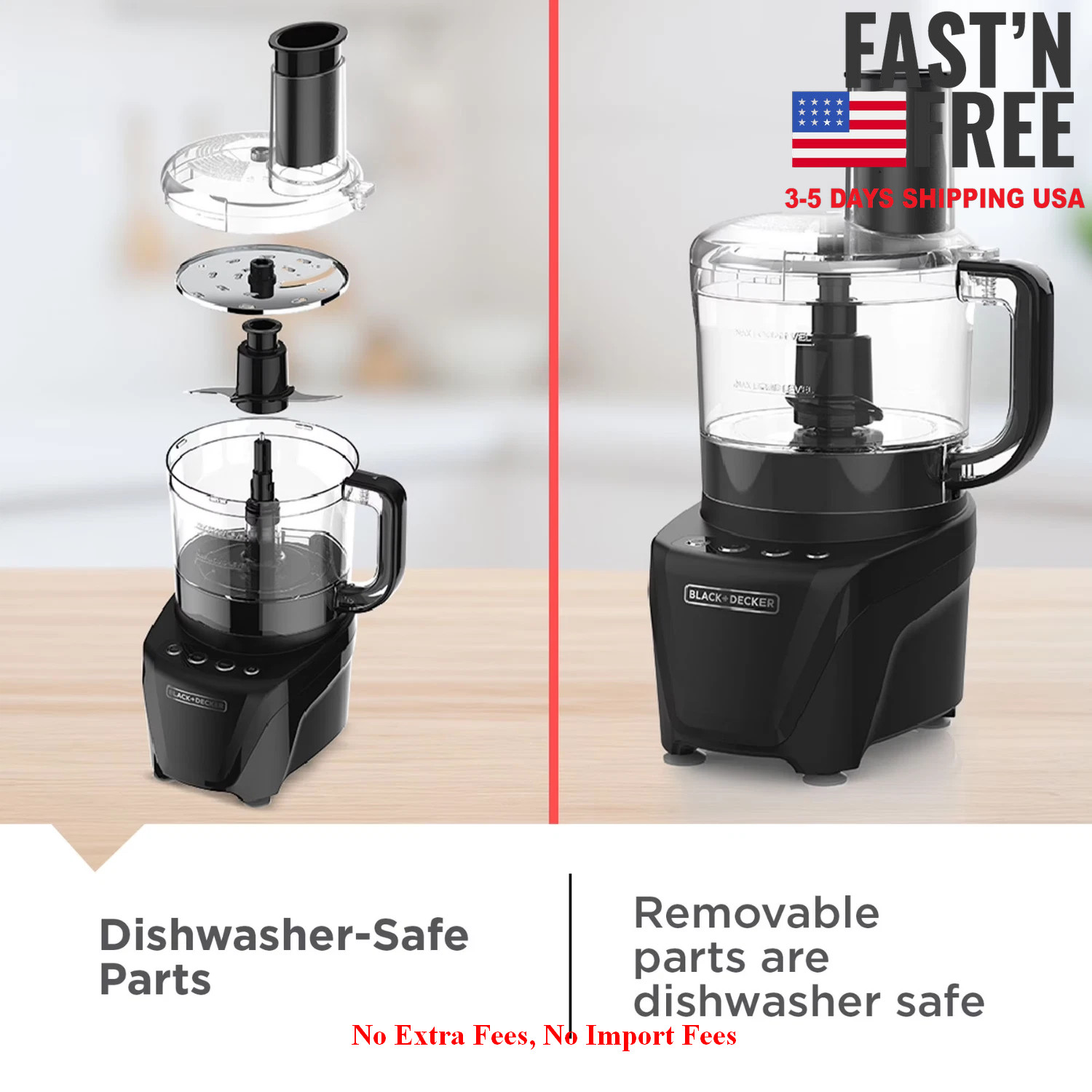 BLACK+DECKER 8 Cup Food Processor 850W 2 Speed Pulse Chop Slice Shred, NEW USA