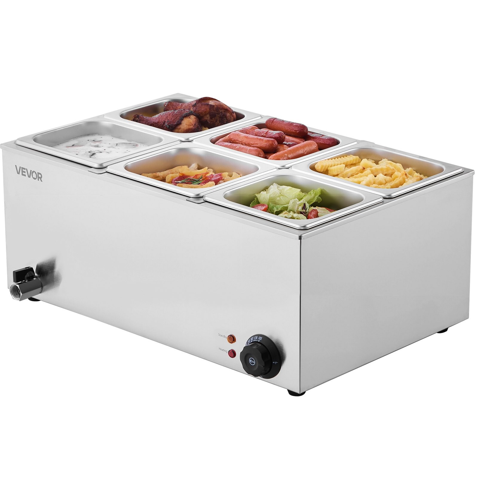 24QT Commercial Food Warmer, 6-Pan Electric Steam Table, 1200W Professional Coun