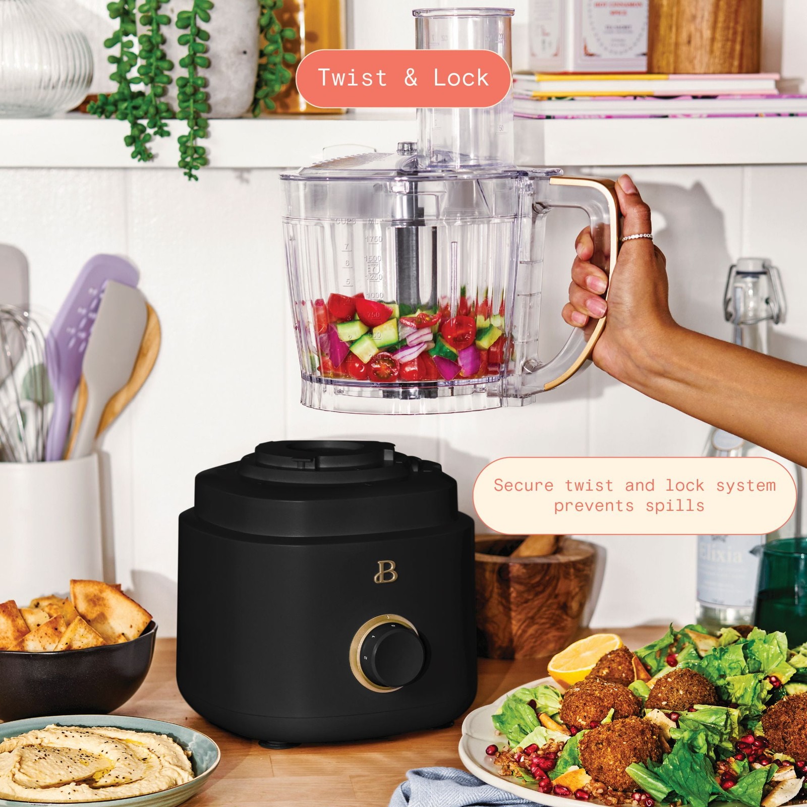 Beautiful 10-Cup Food Processor with Accessories, Black Sesame by Drew Barrymore