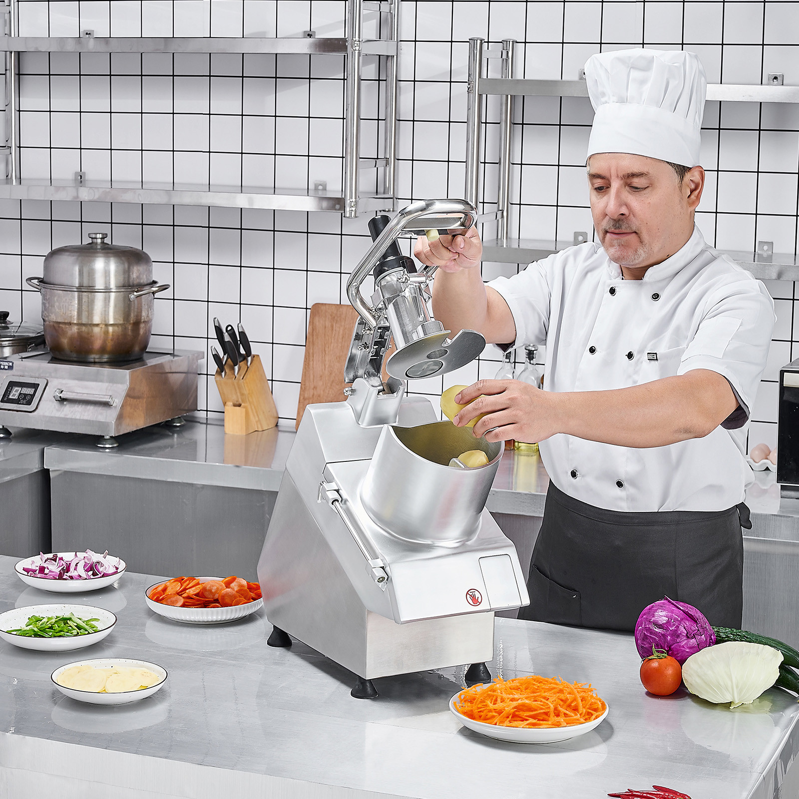 Food Processor Vegetable Chopper w/ 6 Blades Food-Grade Stainless Steel Blender