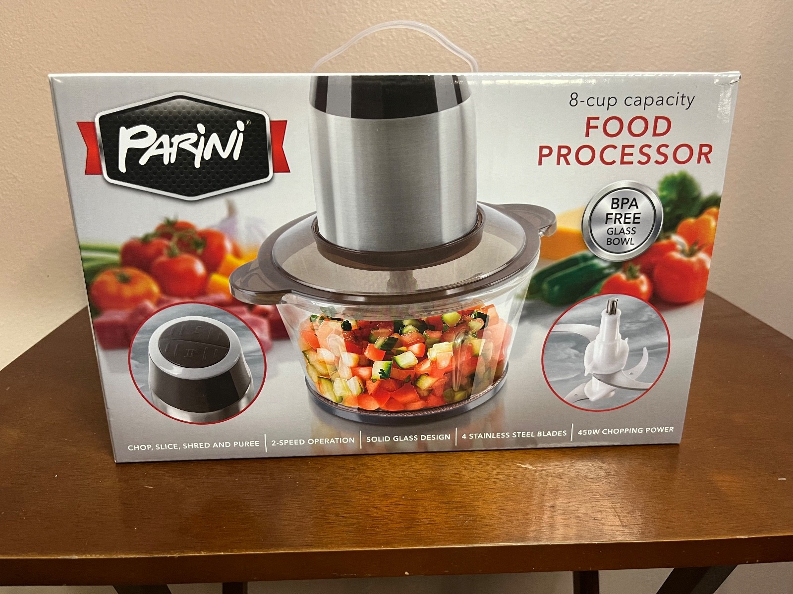 Parini 8 Cup 2 Speed Food Processor New In Box Stainless Steel Blades