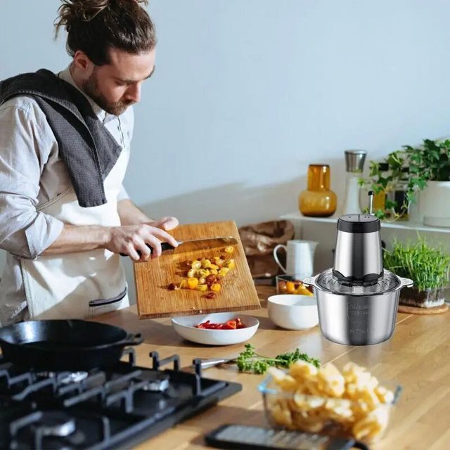 2L Electric Food Chopper Electric Stainless Steel Processor Meat Grinder Mixer