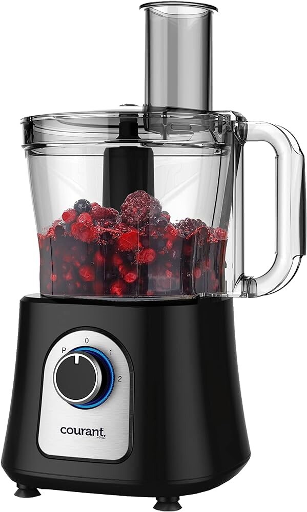 Courant Food Processor Large 12-Cup bowl 800W motor, stainless steel blade-Black