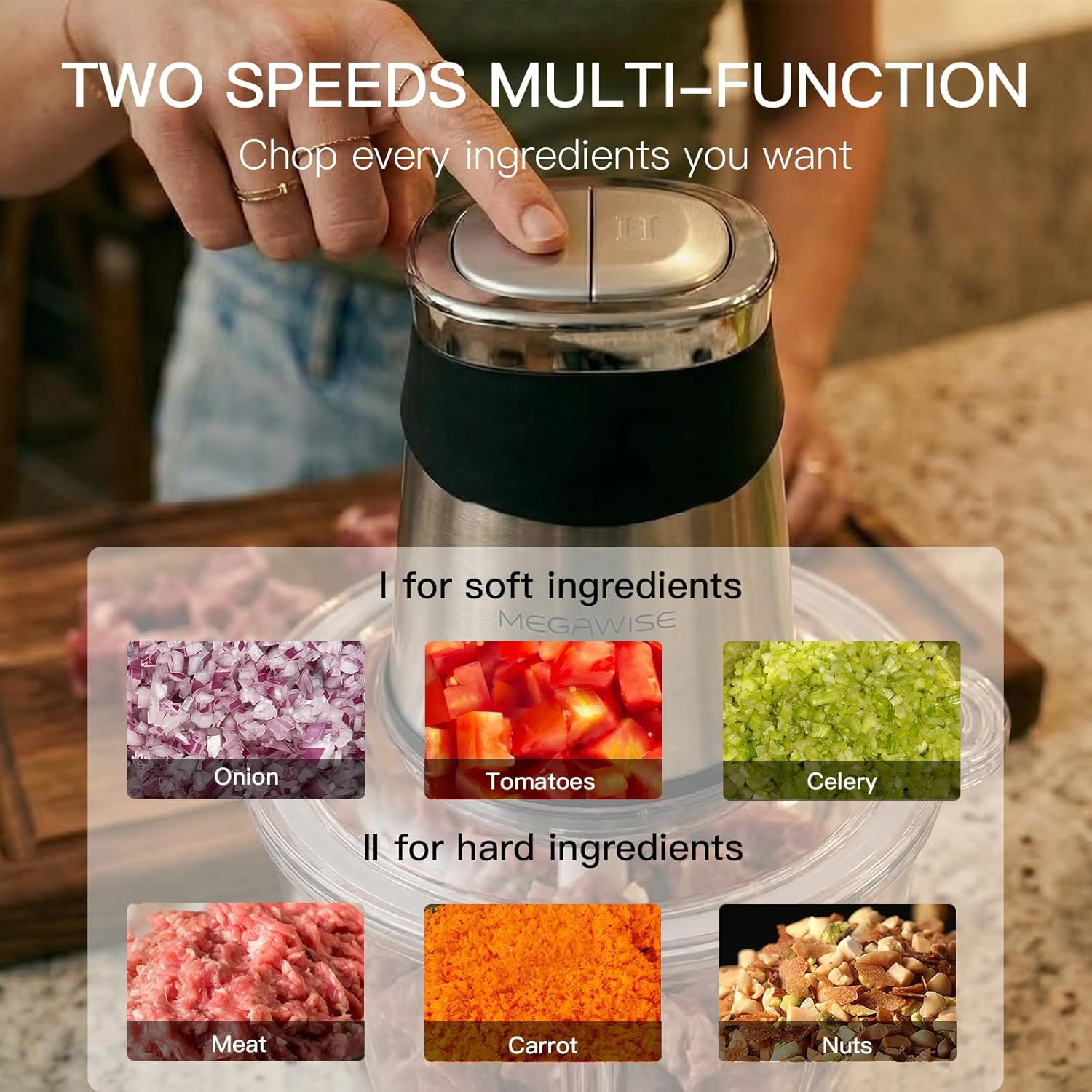 Electric Food Chopper 800W, Dual-Speed Meat Grinder With1.2L 304# Stainless Stee