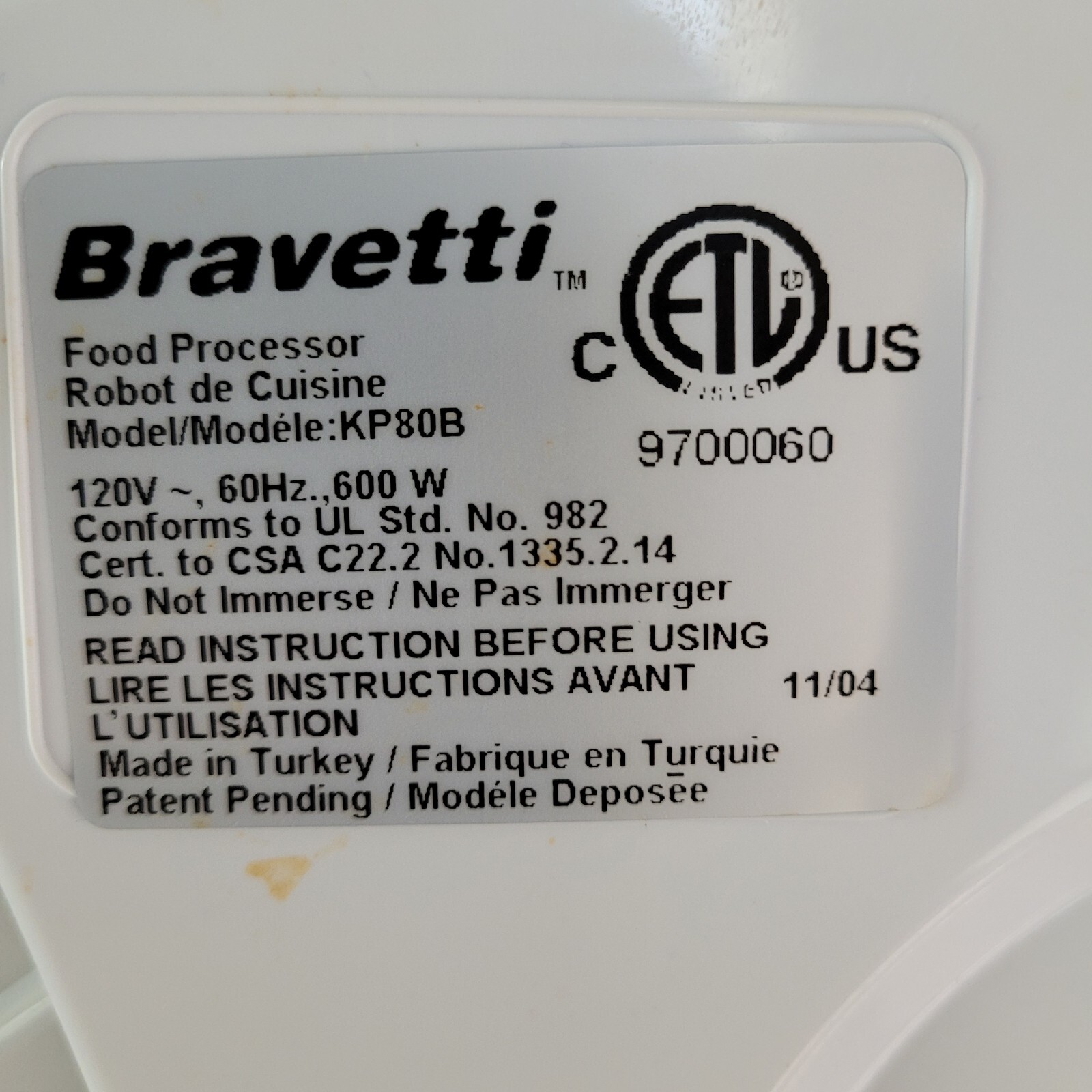 Bravetti Food Processor Replacement Part Main Original Spatula KP80B Plastic