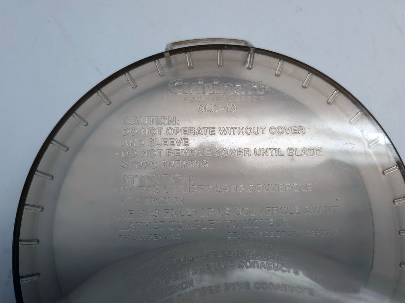 Cuisinart DLC-10 Food Processor Lid Cover w/ Food Pusher Smoked Gray
