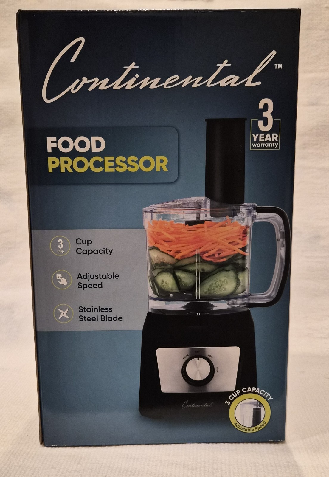 [NEW] Continental Food Processor, 3-Cup Capacity, Stainless Steel Blades