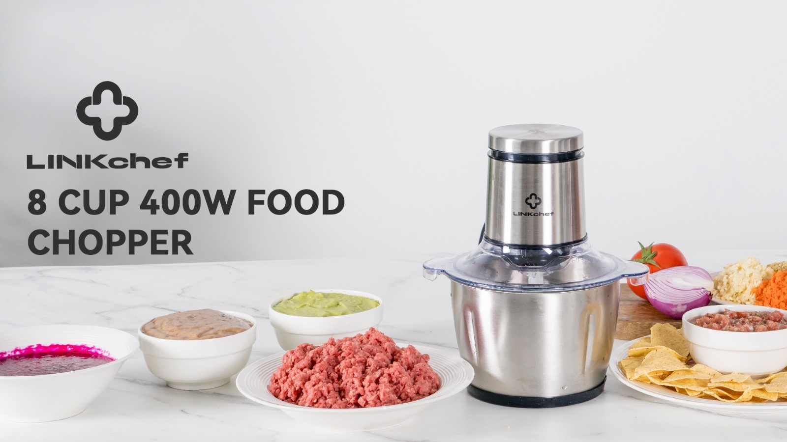 10-Cup Food Processor & Chopper, 600W Electric Meat Grinder, Stainless Steel Kit