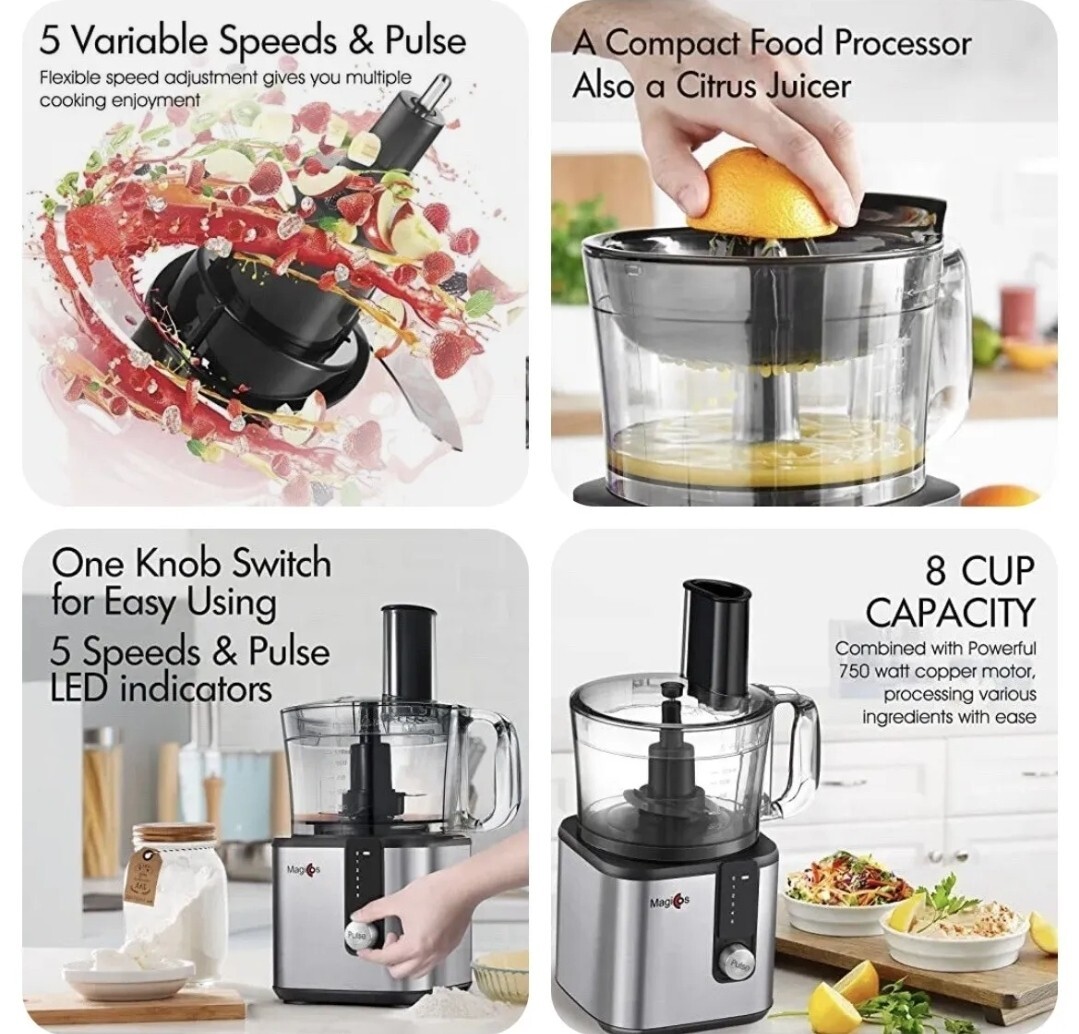 MAGICCOS 8-Cup Citrus Juicer Food Processor – 7 Functions