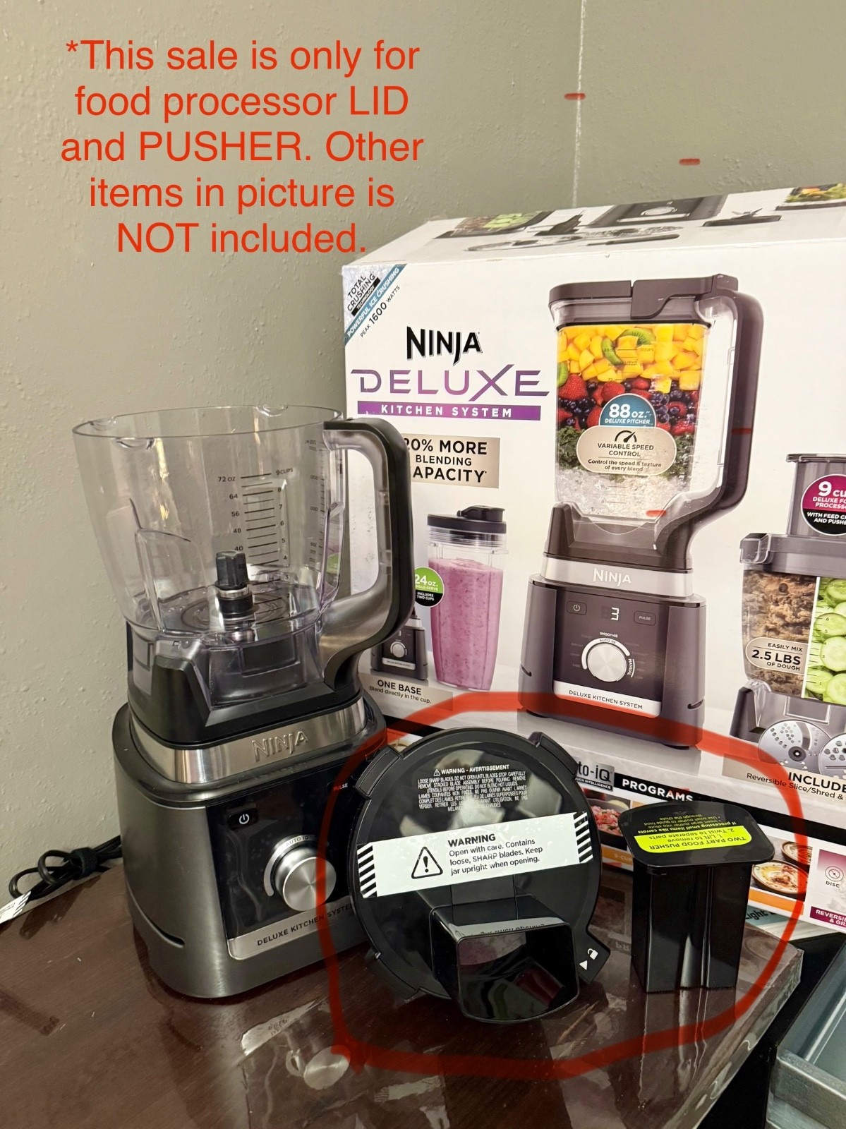 Replacement LID and PUSHER for 9 cup Food Processor Ninja Deluxe System CO905KS