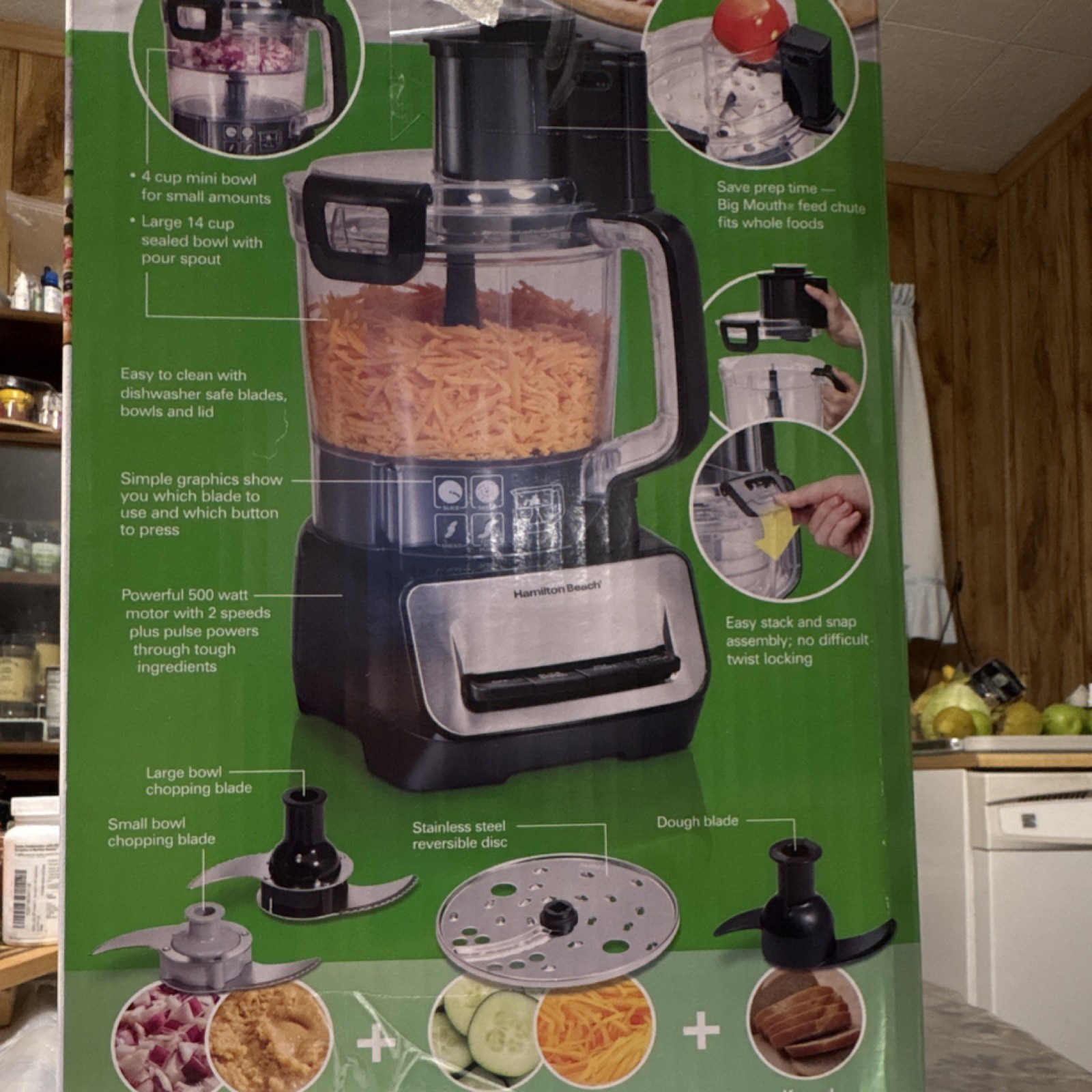 Hamilton Beach Stack & Snap Duo 14 Cup Food Processor 70585, 500W, Black/Silver