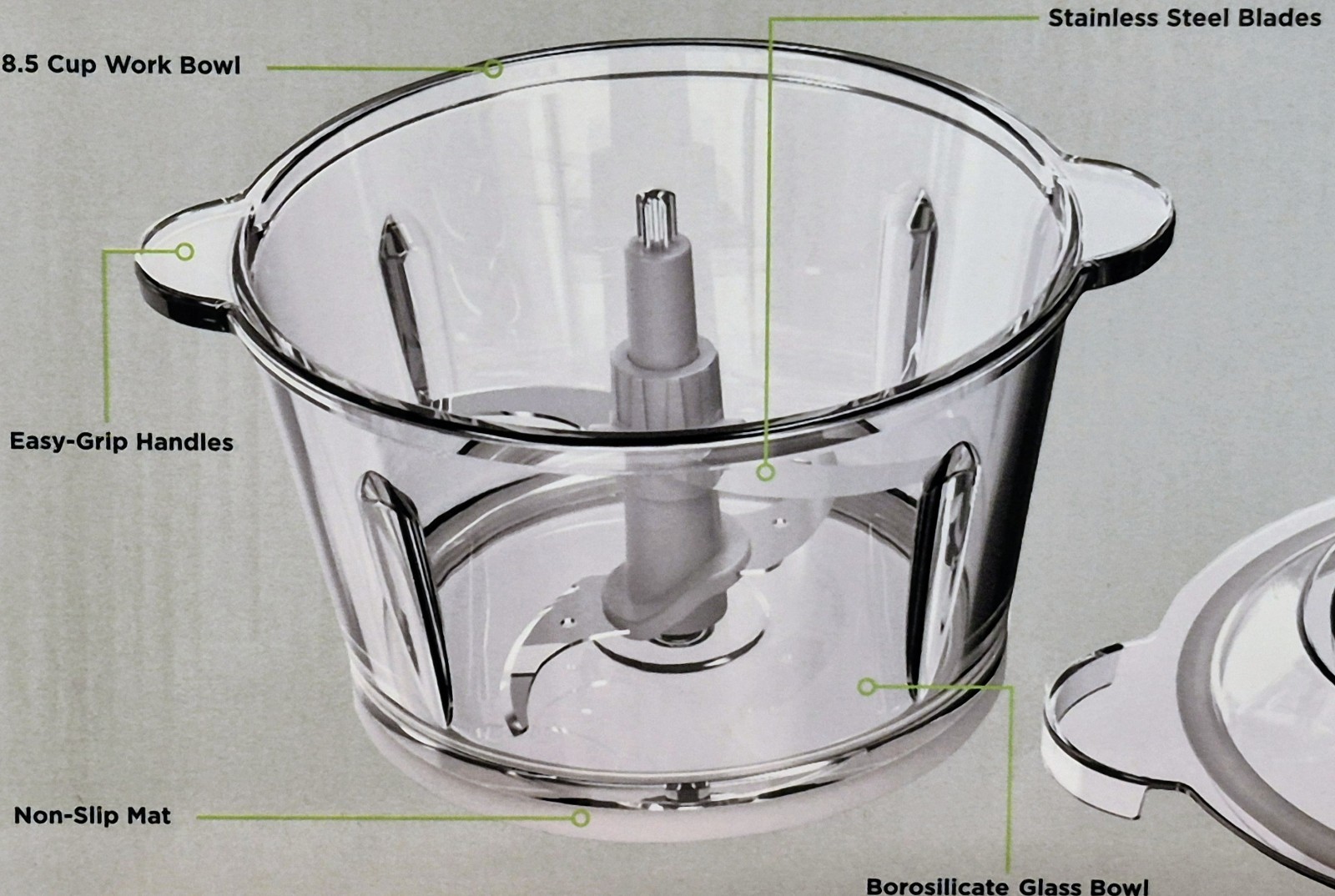 Eco+Chef 8.5 Cup Food Processor w Glass Mixing Work Bowl CHOP EC-85CFP-M NEW BX
