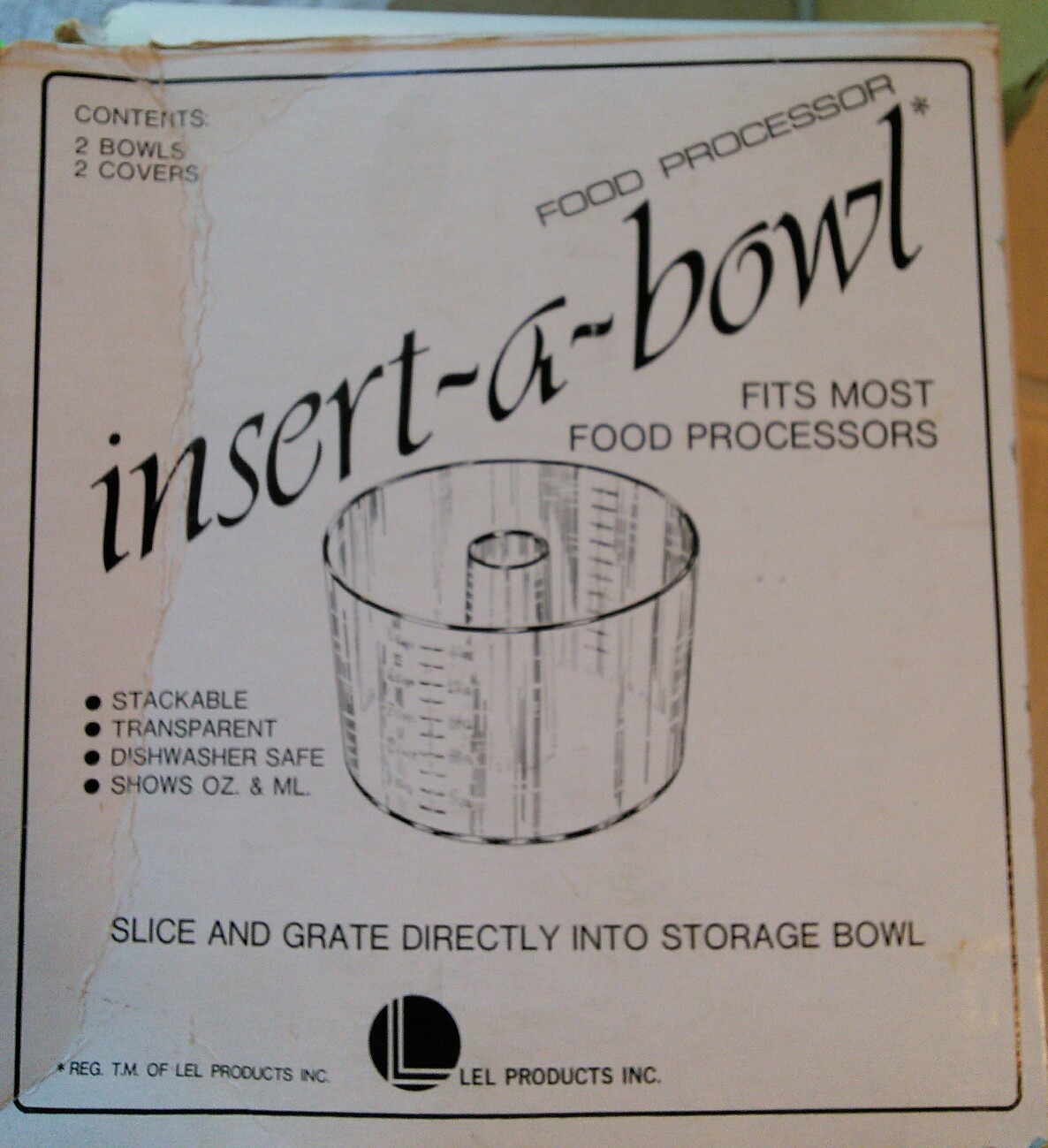 2 Insert-A-Bowl Universal Food Processor 5-Cup Bowls & Lids 1980 Vtg Stacking