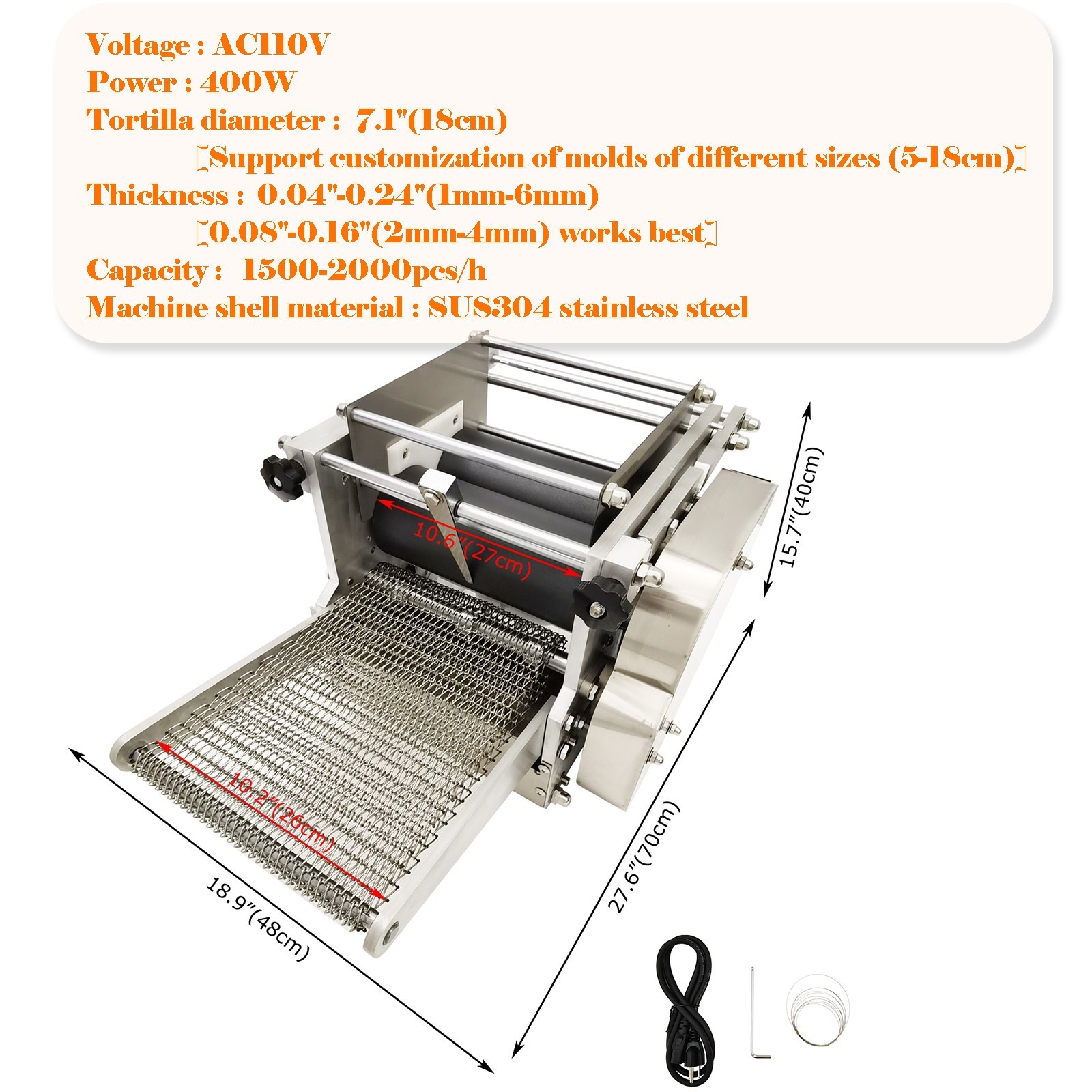 110V Commercial Corn Tortilla Making Machine Chapatti Machine 7.1″ 0.04″-0.24″