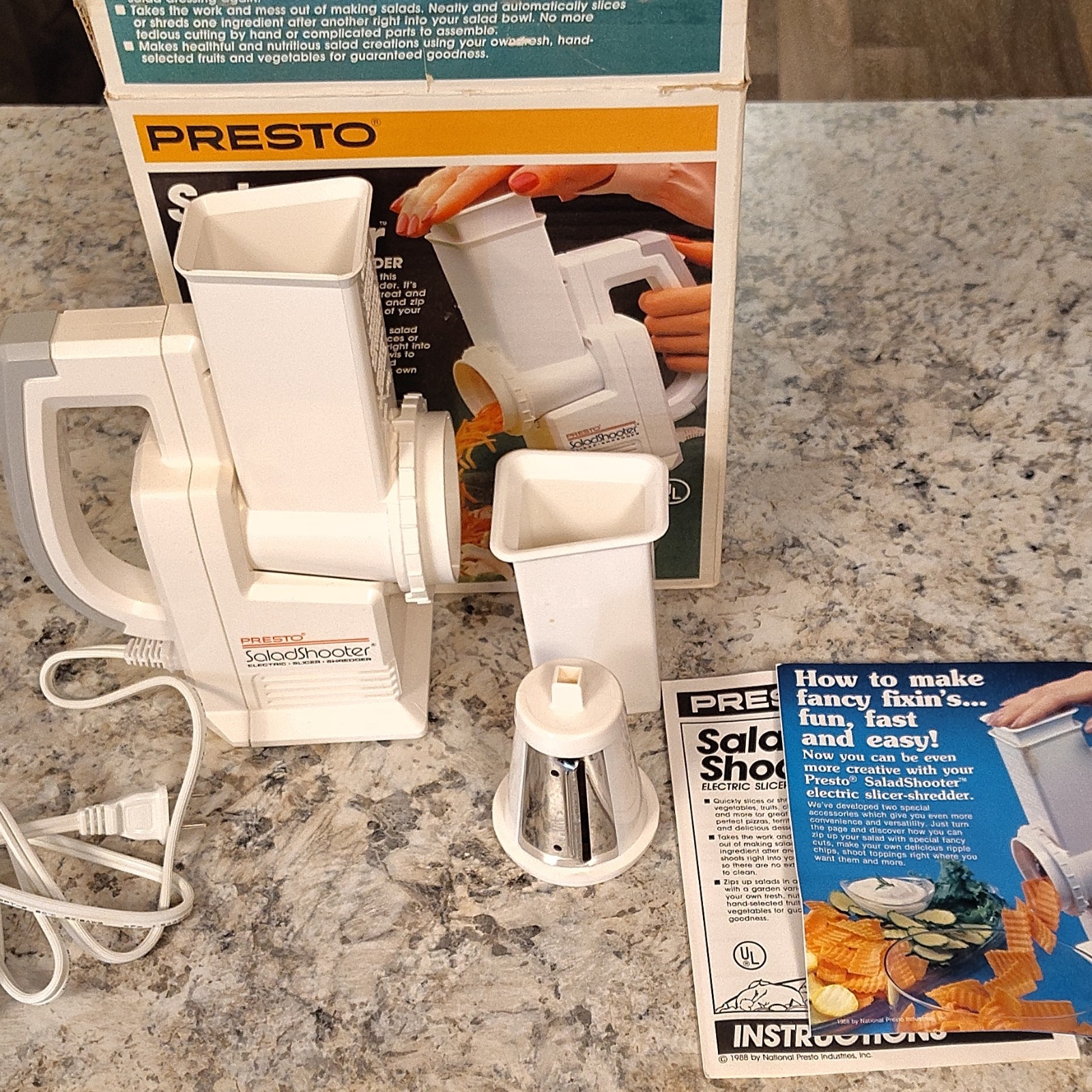 Presto Salad Shooter Electric Slicer Shredder White Model 0291001 Vintage 1988