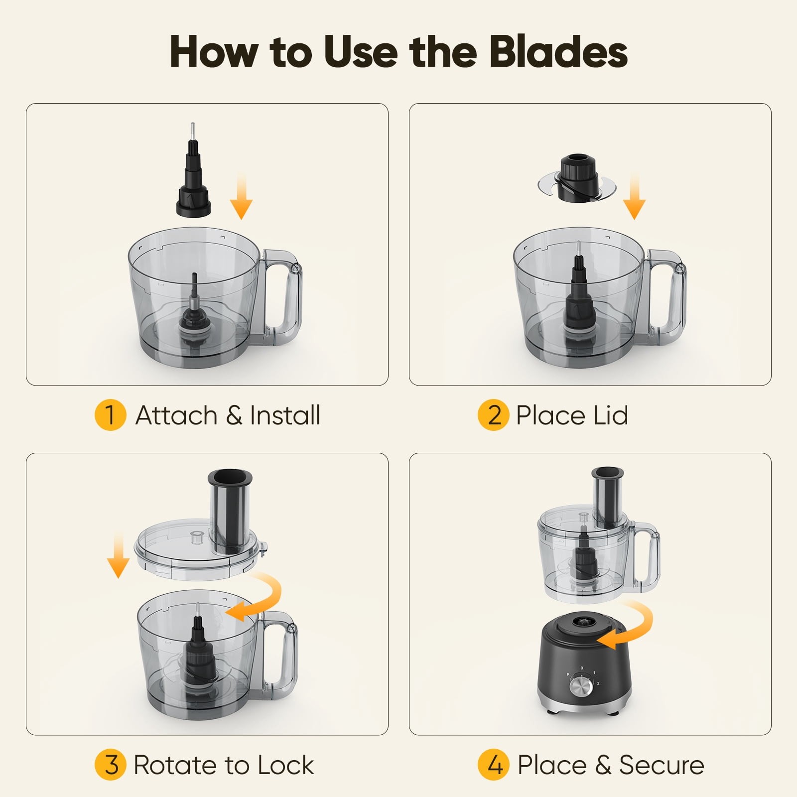 12-Cup Food Processor Vegetable Chopper Stack Design 450W Stainless Steel Blades