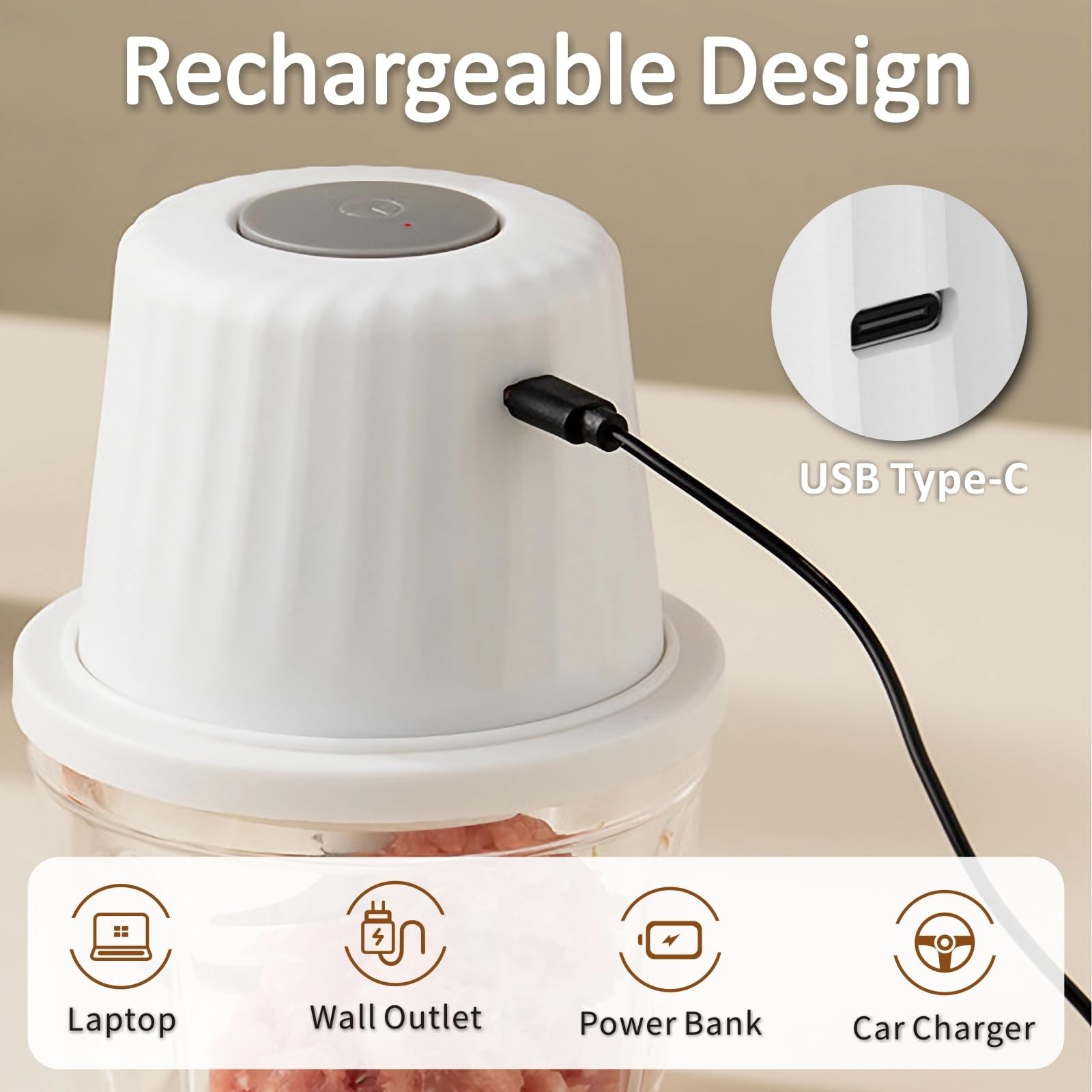 Mini Food Chopper Cordless, 400ml Small Food Processor 1.6Cup, Battery USB-C …