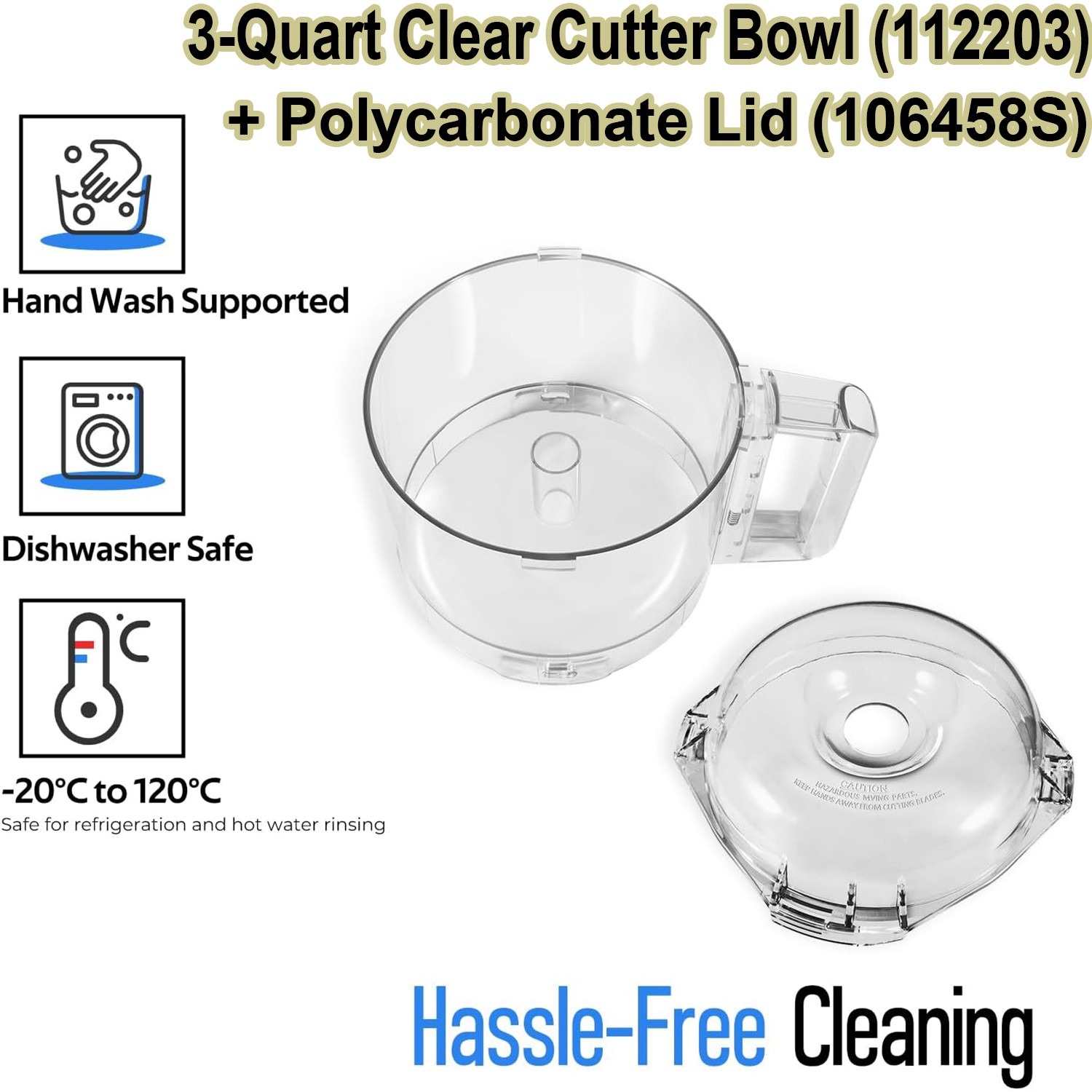 3-Quart Cutter Bowl 112203 & 106458S Bowl Lid for Robot Coupe R2B Food Processor