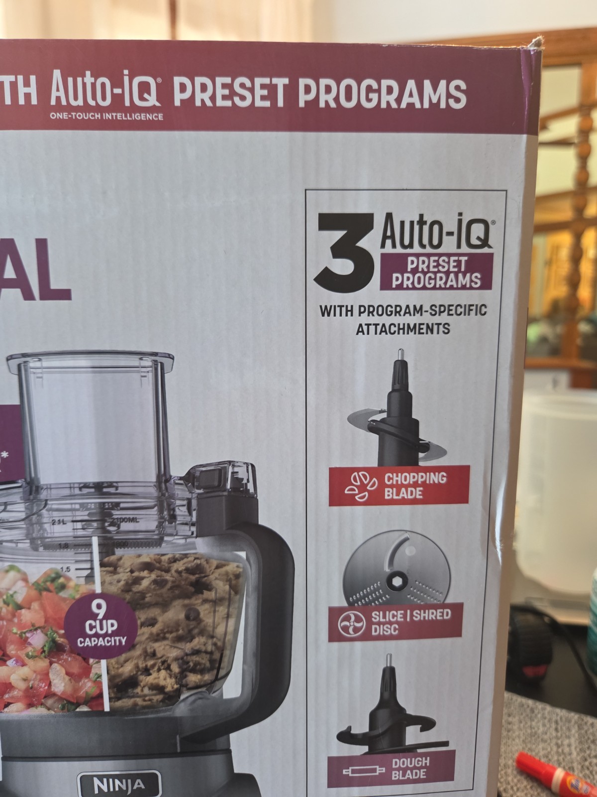 New Ninja Professional Food Processor 3-Auto-IQ 9-Cup Capacity Chop/Disc/Dough