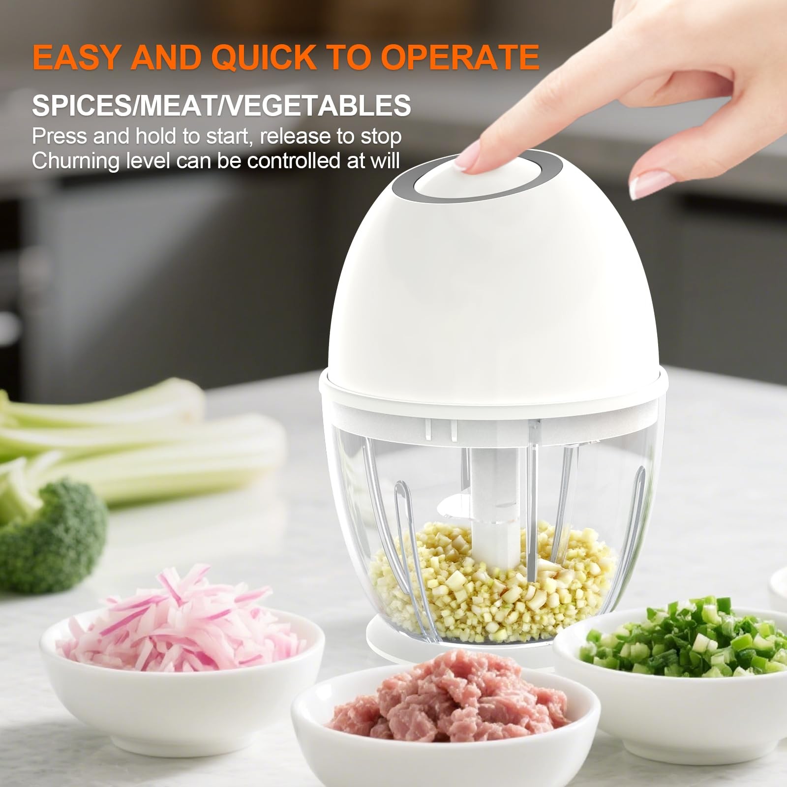 Portable Electric Garlic Chopper, 450ML Large Volume Cordless Mini Food Proce