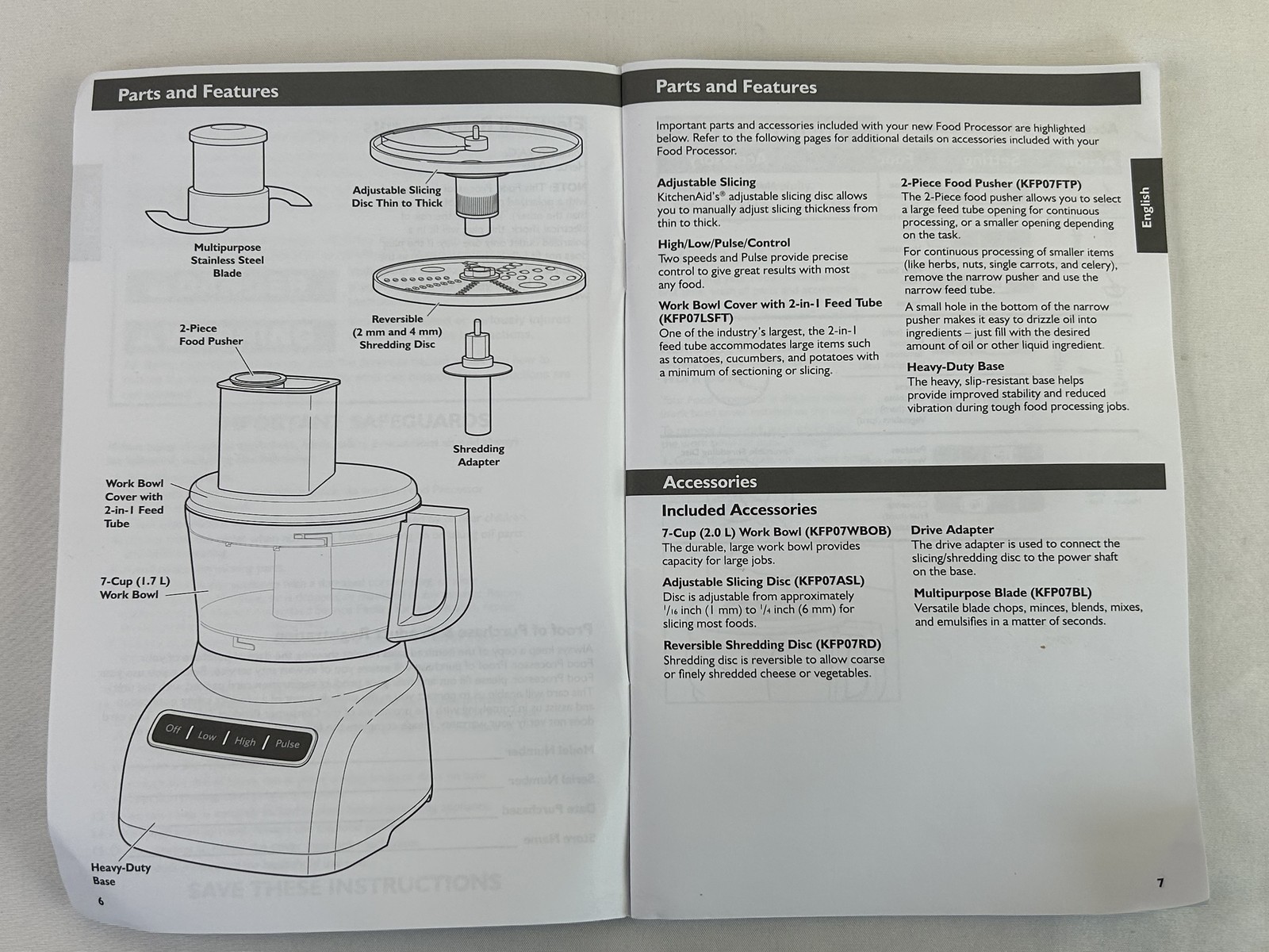 KitchenAid KFP0711 7-Cup Food Processor Instruction Manual Guide Only