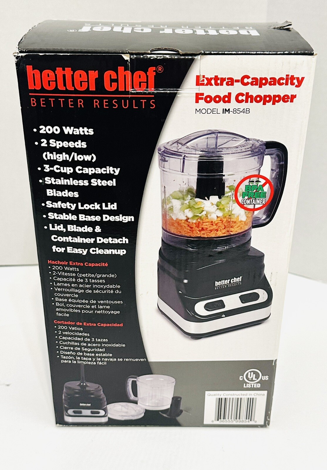 Better Chef 200 Watts 2 Speed 3 Cup Extra-Capacity Food Chopper Model #IM-854B