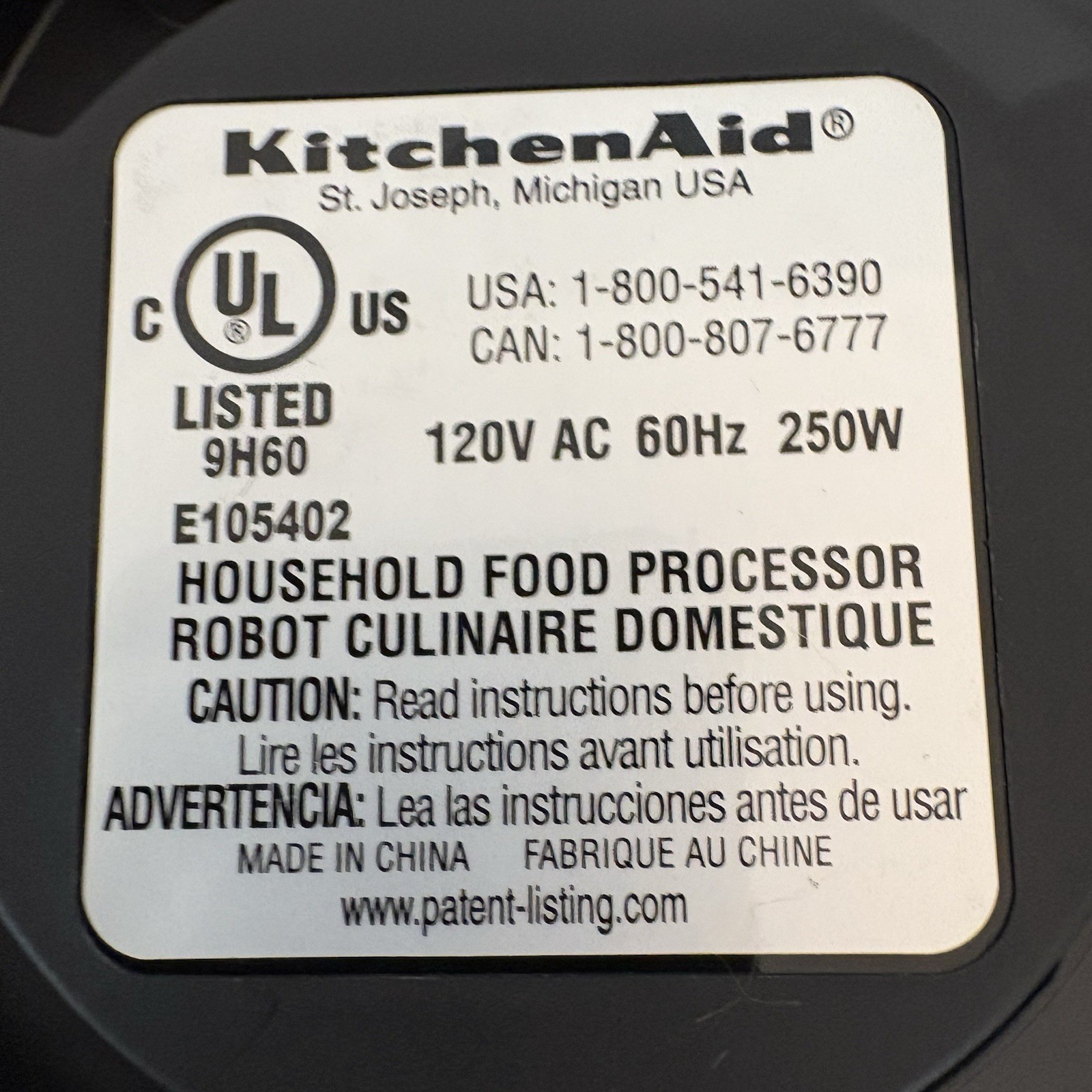 KitchenAid Food Processor Replacement Motor Base Only E105402 Model KFP0920QGC