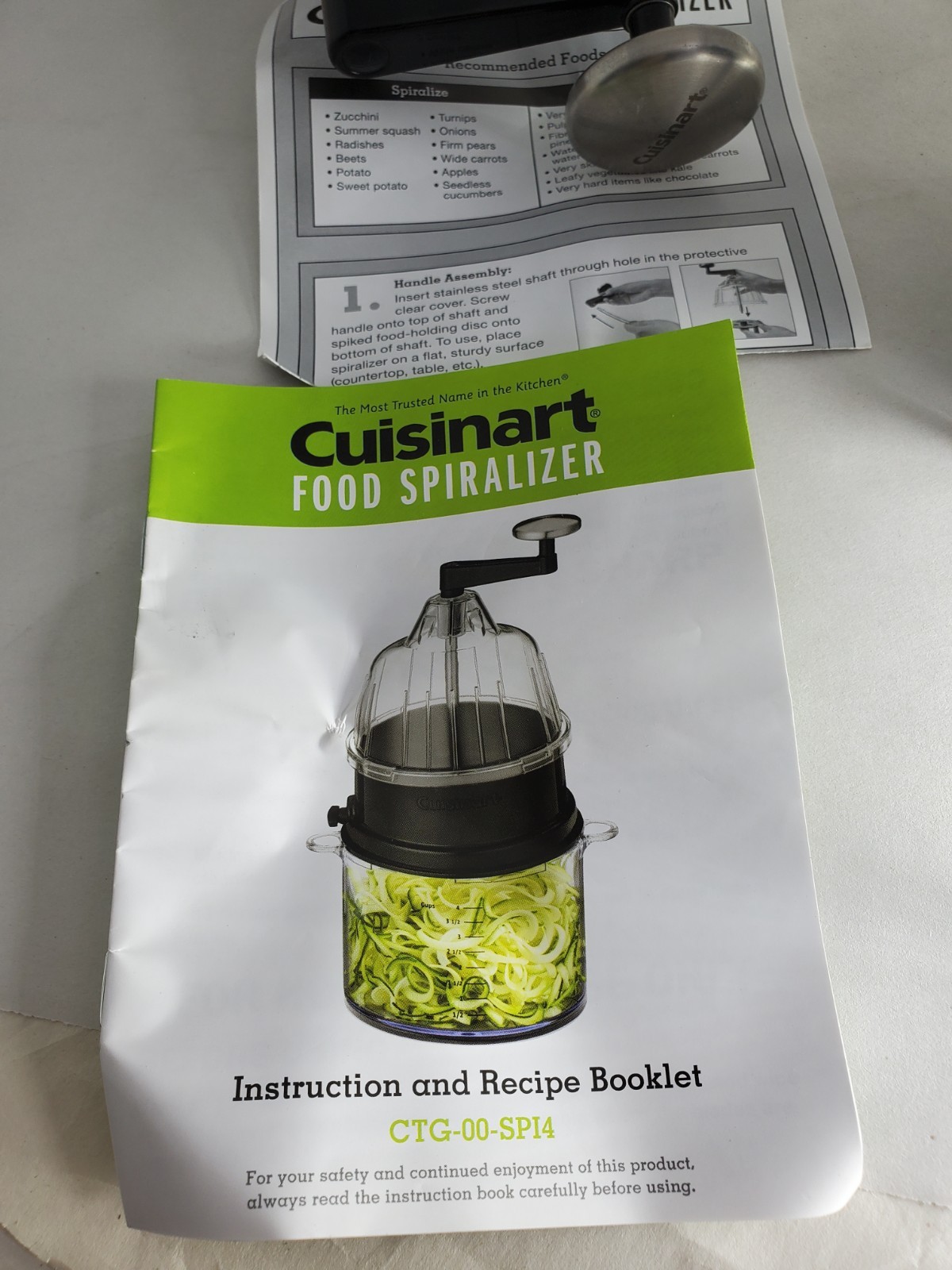 Cuisinart Food Spiralizer Manual Multifunctional Kitchen Gadget W/Instructions