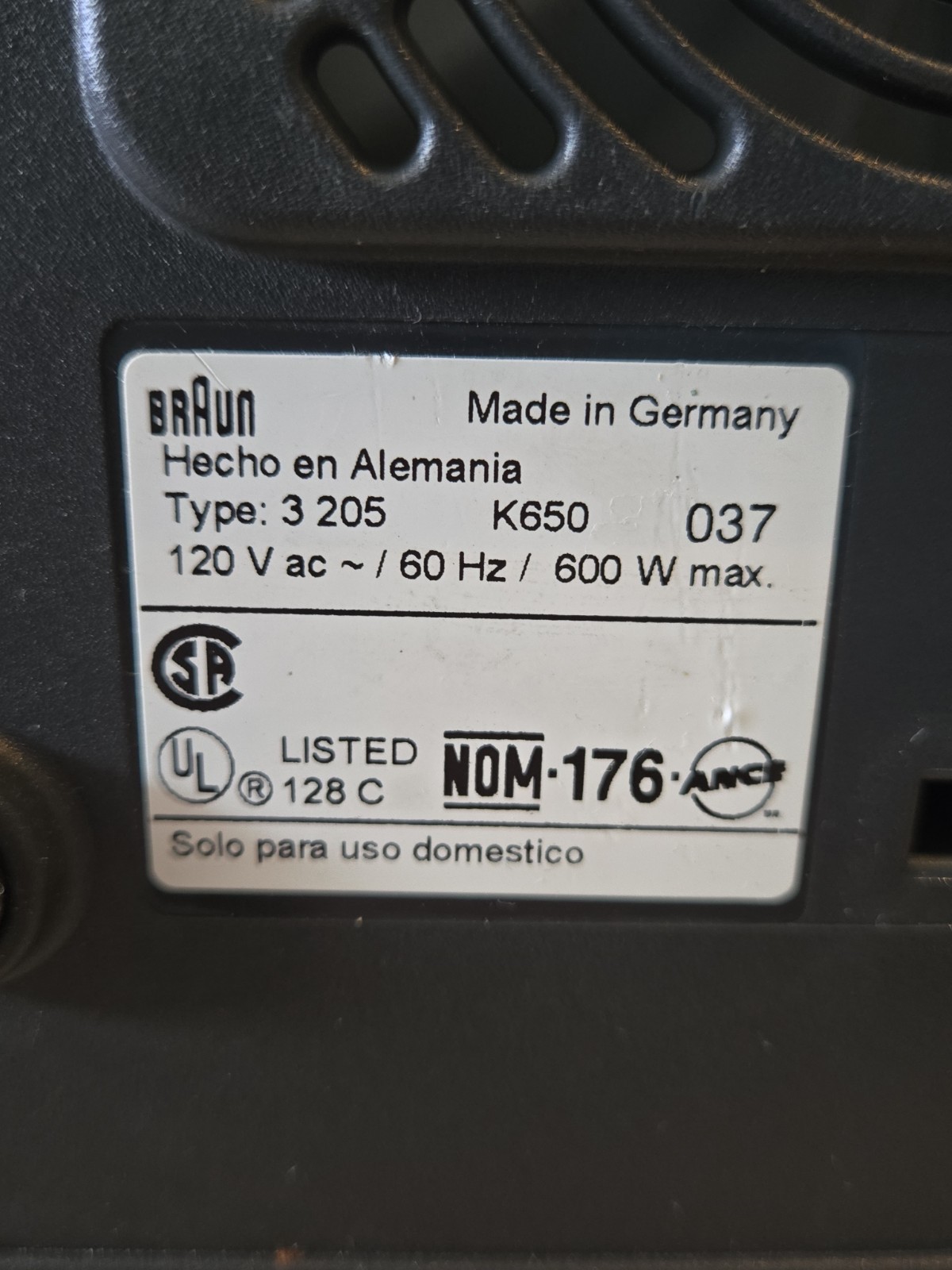Braun Combimax K650 3205 Food Processor Motor Base Part Only