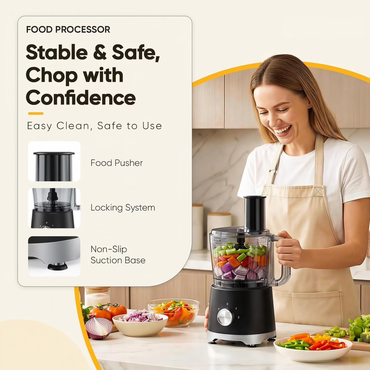 Food Processor 10.5 Cup, Vegetable Choppers with Slicing Shredding Chopping Knea