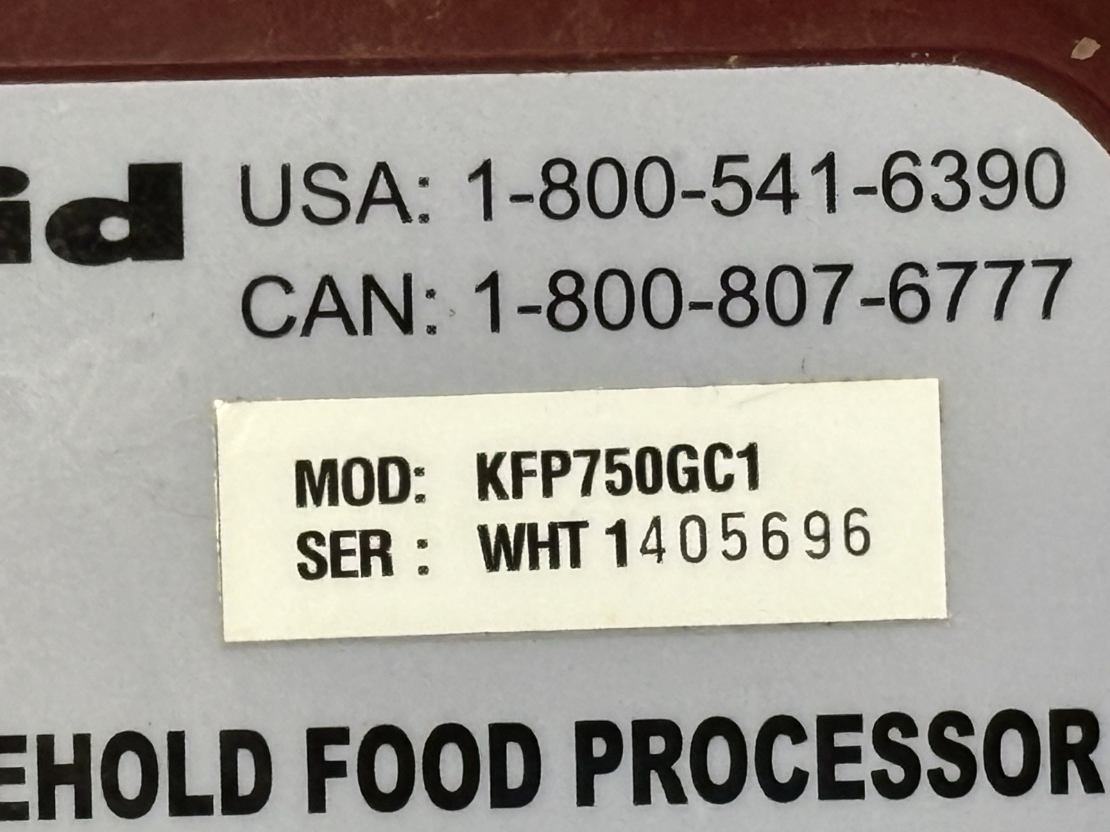 Kitchenaid kfp750GC1 Food Processor Replacement Maroon Base Power Unit