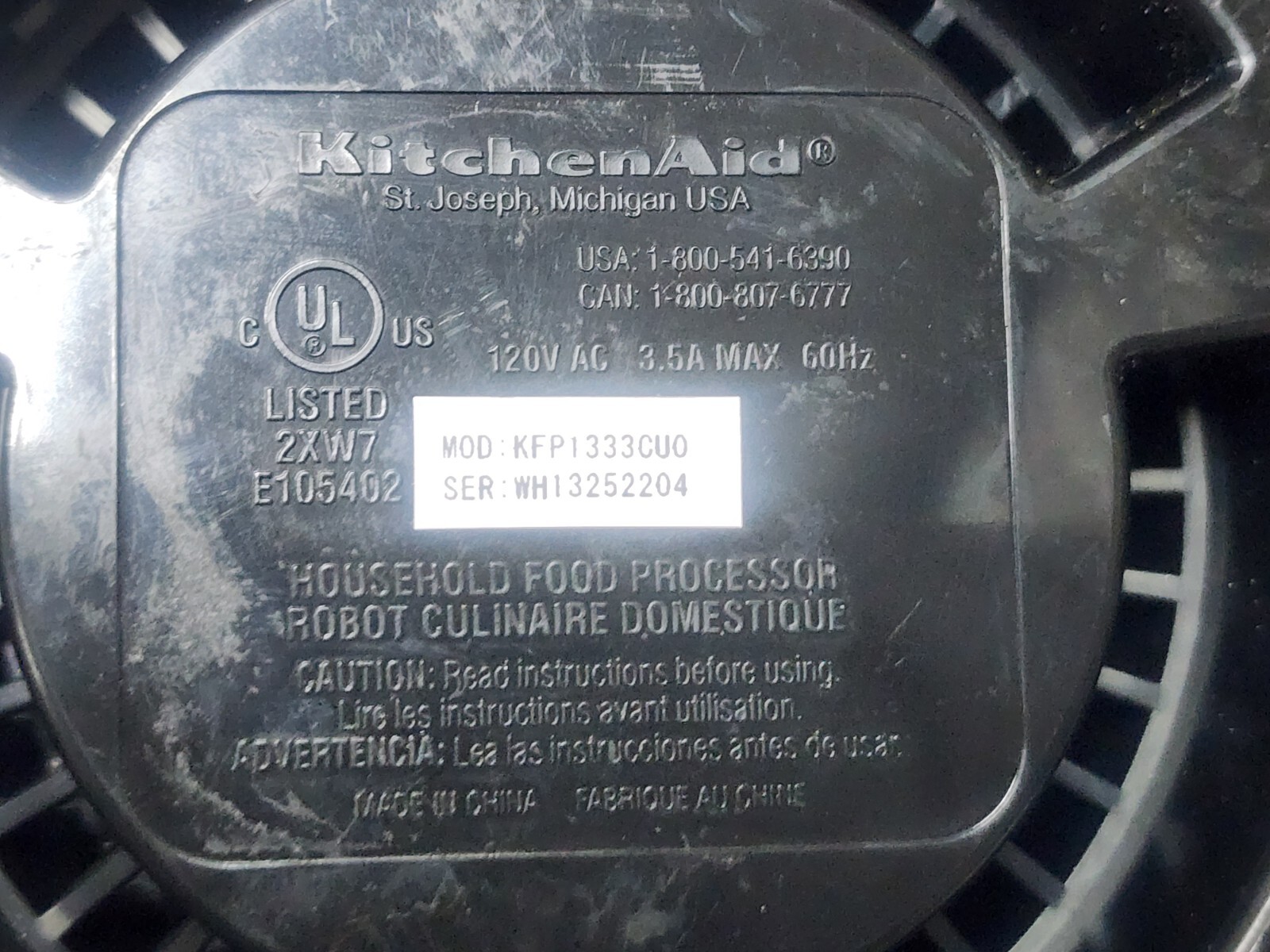 KITCHENAID FOOD PROCESSOR KFP1333CUO SILVER MOTOR BASE ONLY TESTED. WORKING M5.2