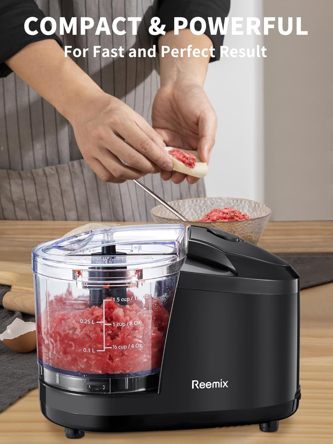 1.5-Cup One-Touch Electric Food Chopper, 100W Mini Food Processor Meat Grinder,
