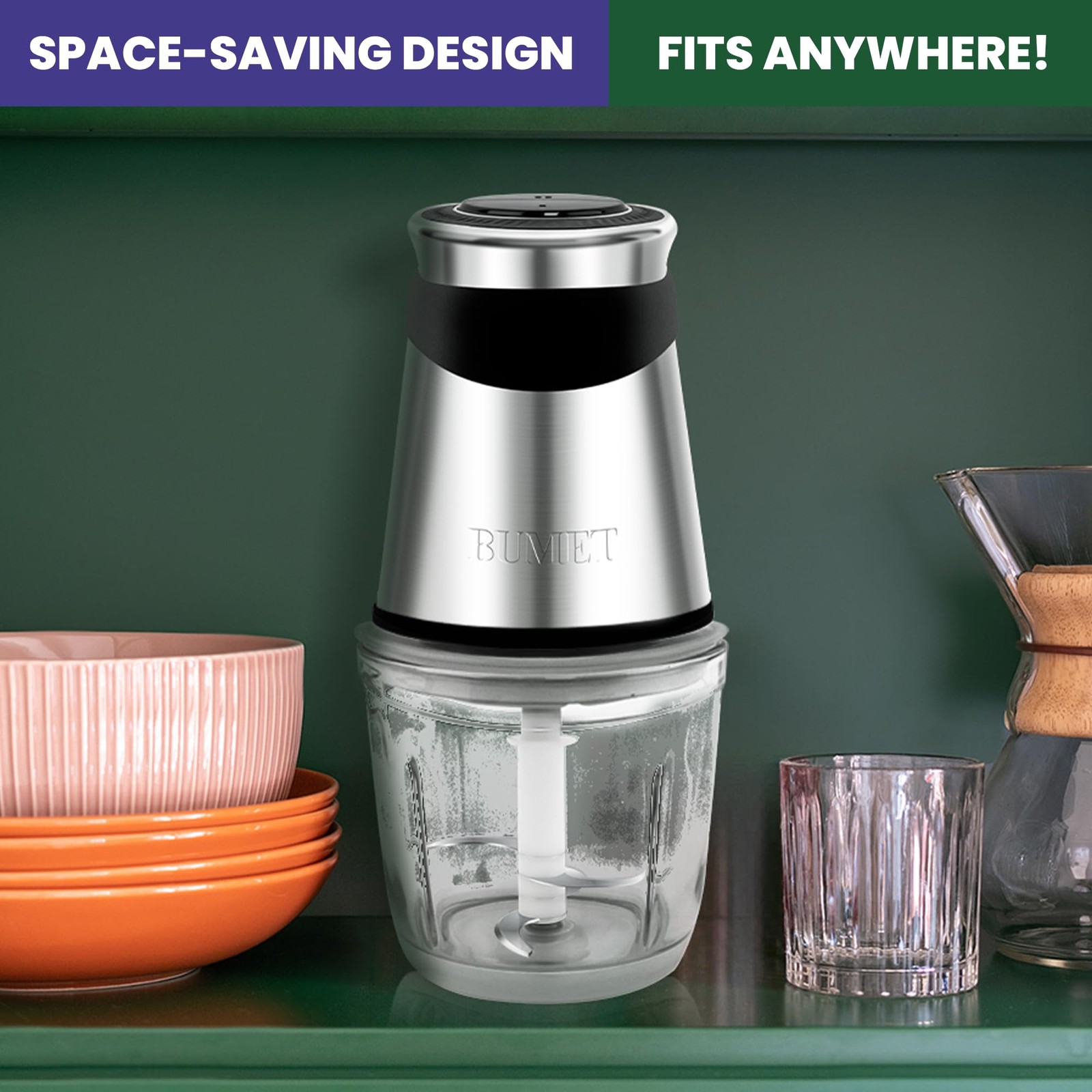 Electric Food Processor Vegetable Chopper 500W with 2.5 Cup Glass Bowl and St…